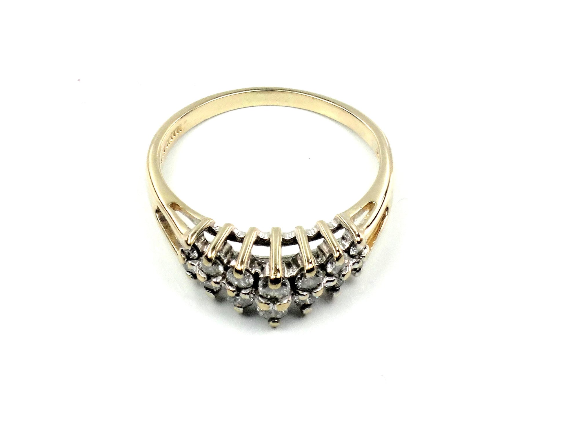 Vintage 14k Yellow Gold Two Row Diamond Ring: .25 Carats TDW, Size 8