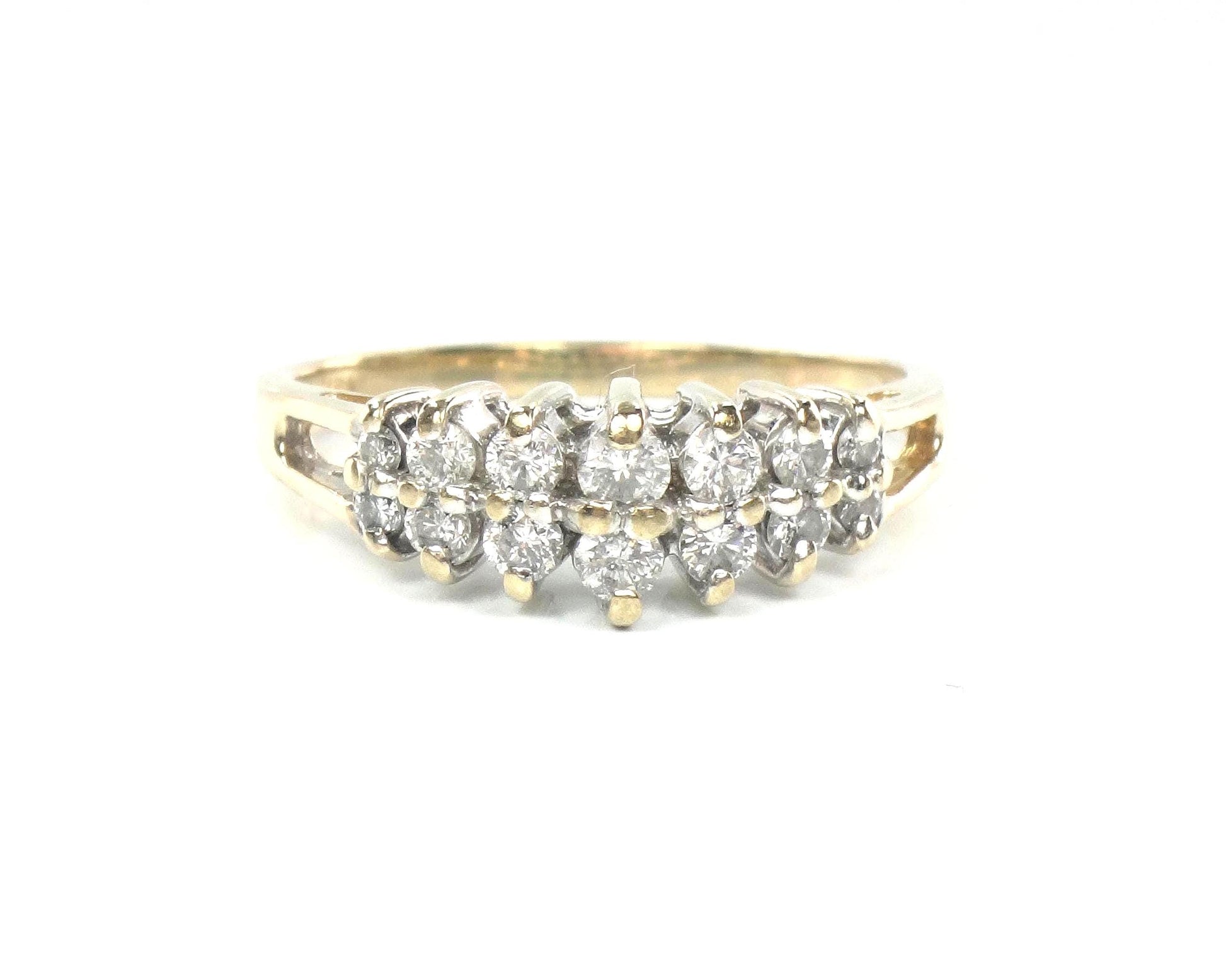 Vintage 14k Yellow Gold Two Row Diamond Ring: .25 Carats TDW, Size 8