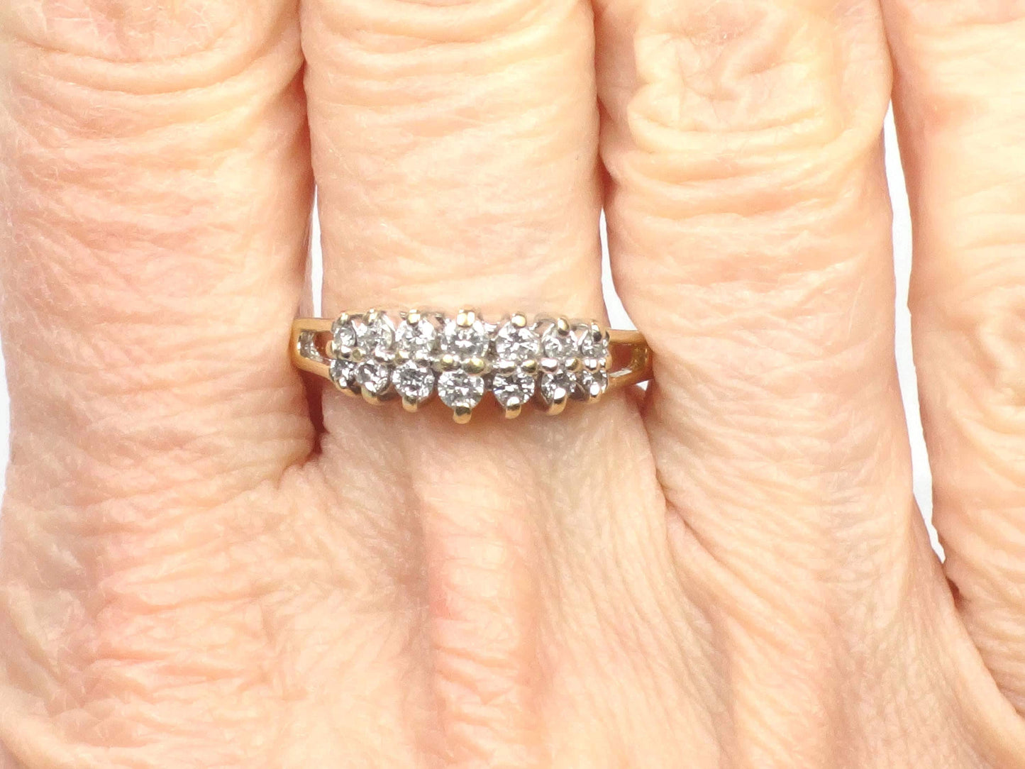 Vintage 14k Yellow Gold Two Row Diamond Ring: .25 Carats TDW, Size 8