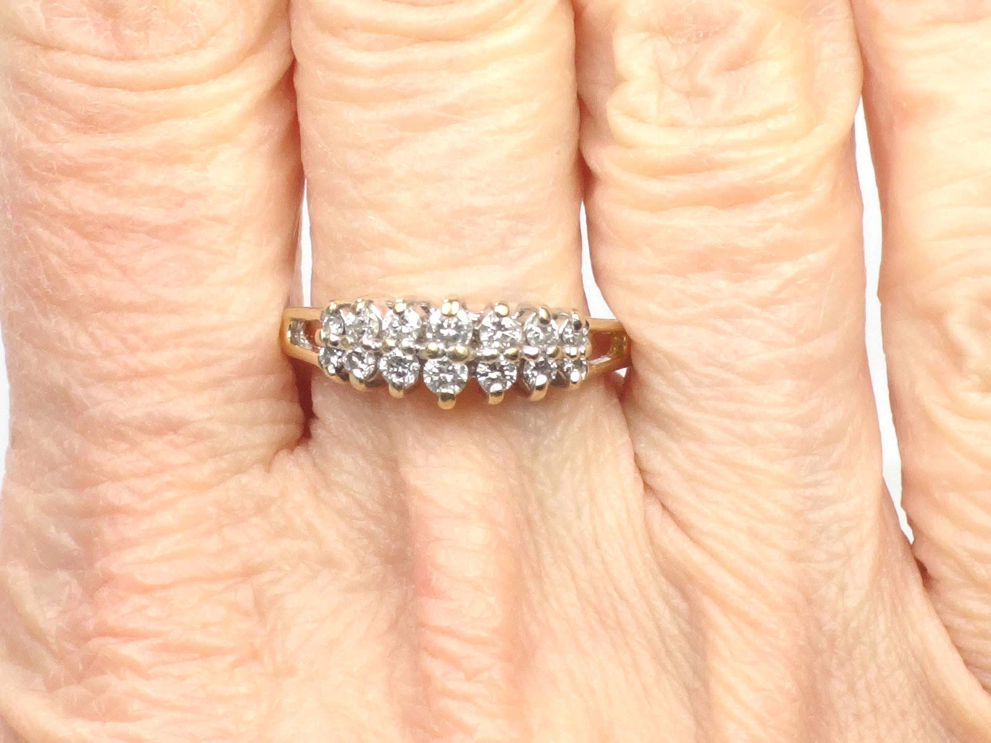 Vintage 14k Yellow Gold Two Row Diamond Ring: .25 Carats TDW, Size 8