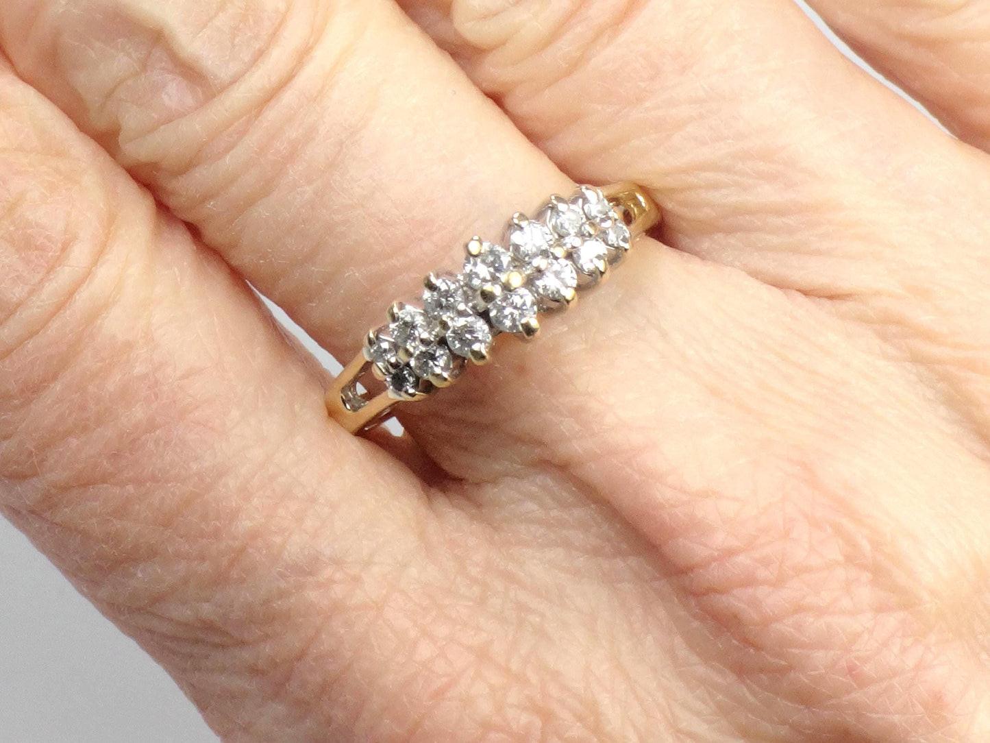 Vintage 14k Yellow Gold Two Row Diamond Ring: .25 Carats TDW, Size 8