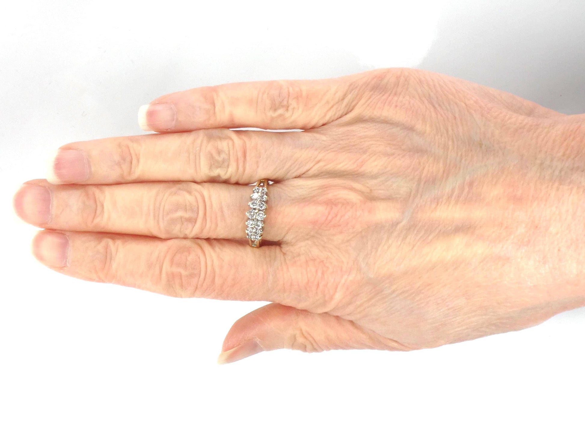 Vintage 14k Yellow Gold Two Row Diamond Ring: .25 Carats TDW, Size 8