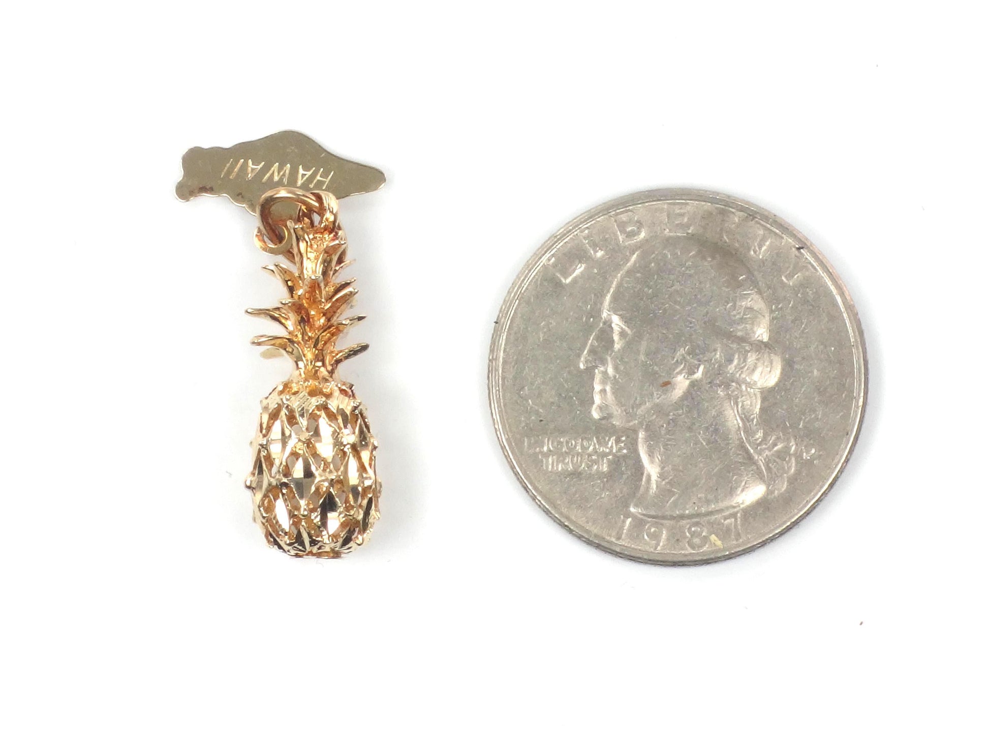 Vintage 14k Yellow Gold Pineapple Pendant: Crea Hawaii Souvenir Charm