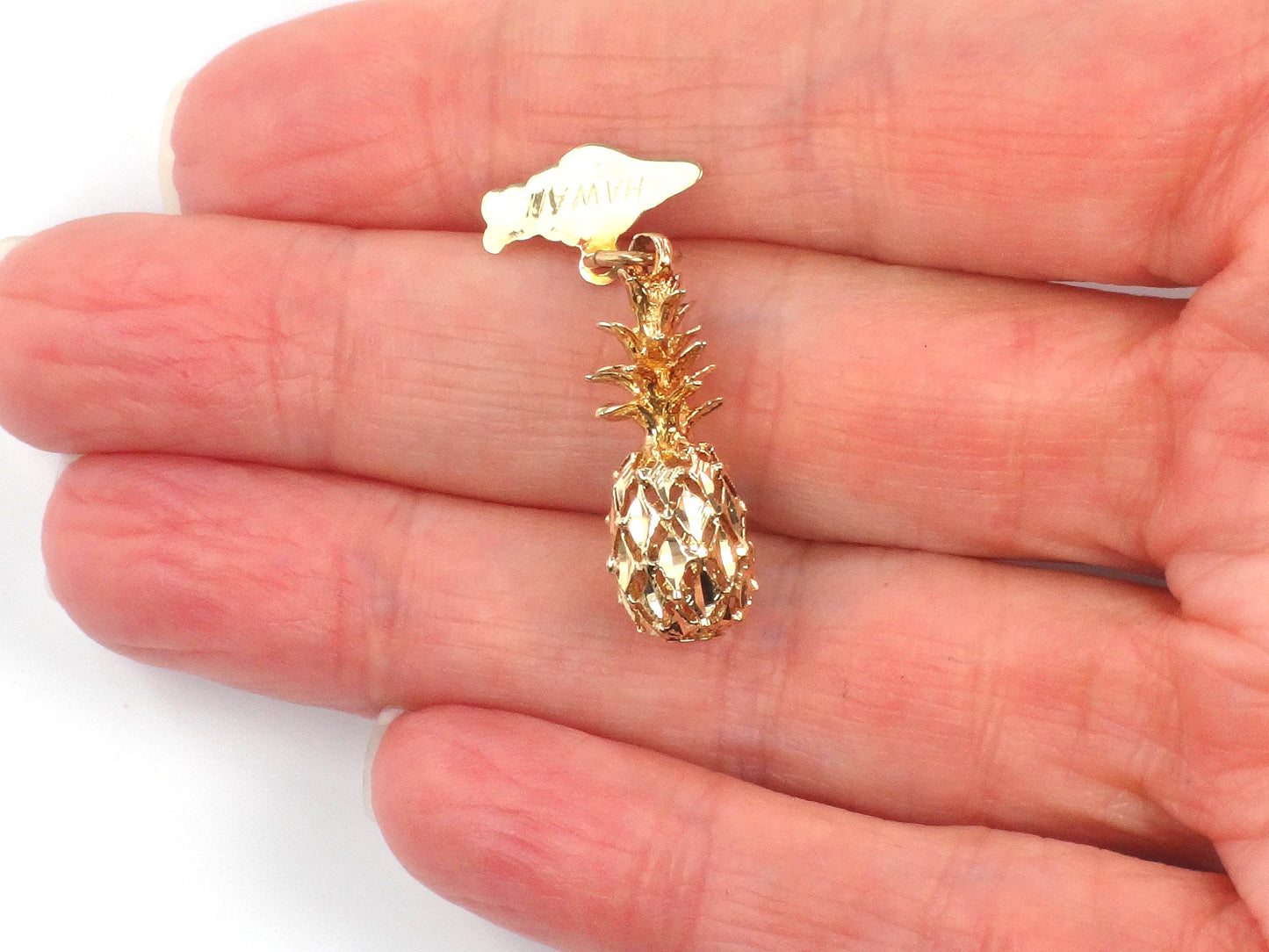 Vintage 14k Yellow Gold Pineapple Pendant: Crea Hawaii Souvenir Charm