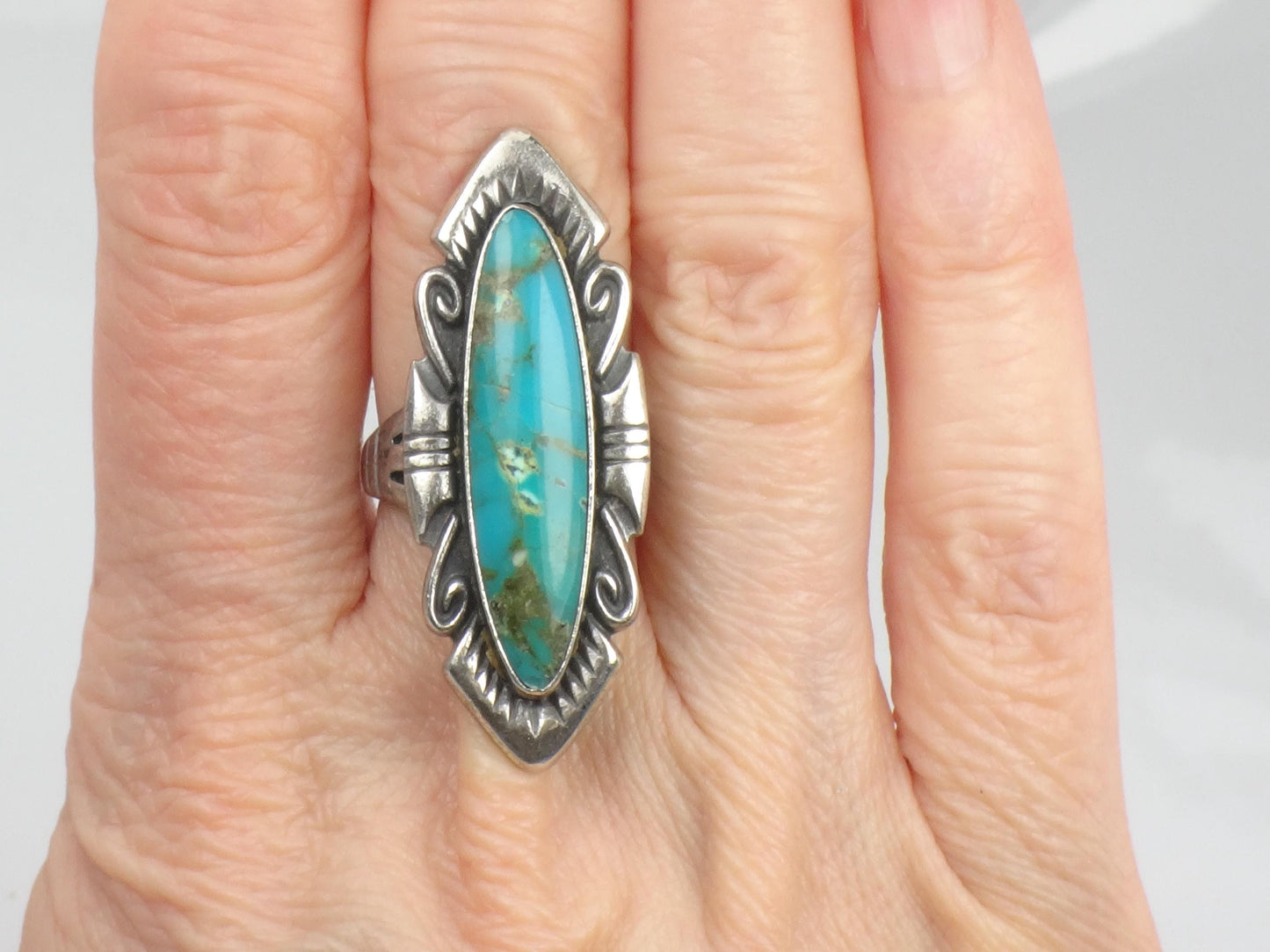 Vintage Sterling Silver Green Turquoise Ring by Bell Trading Post, Size 5