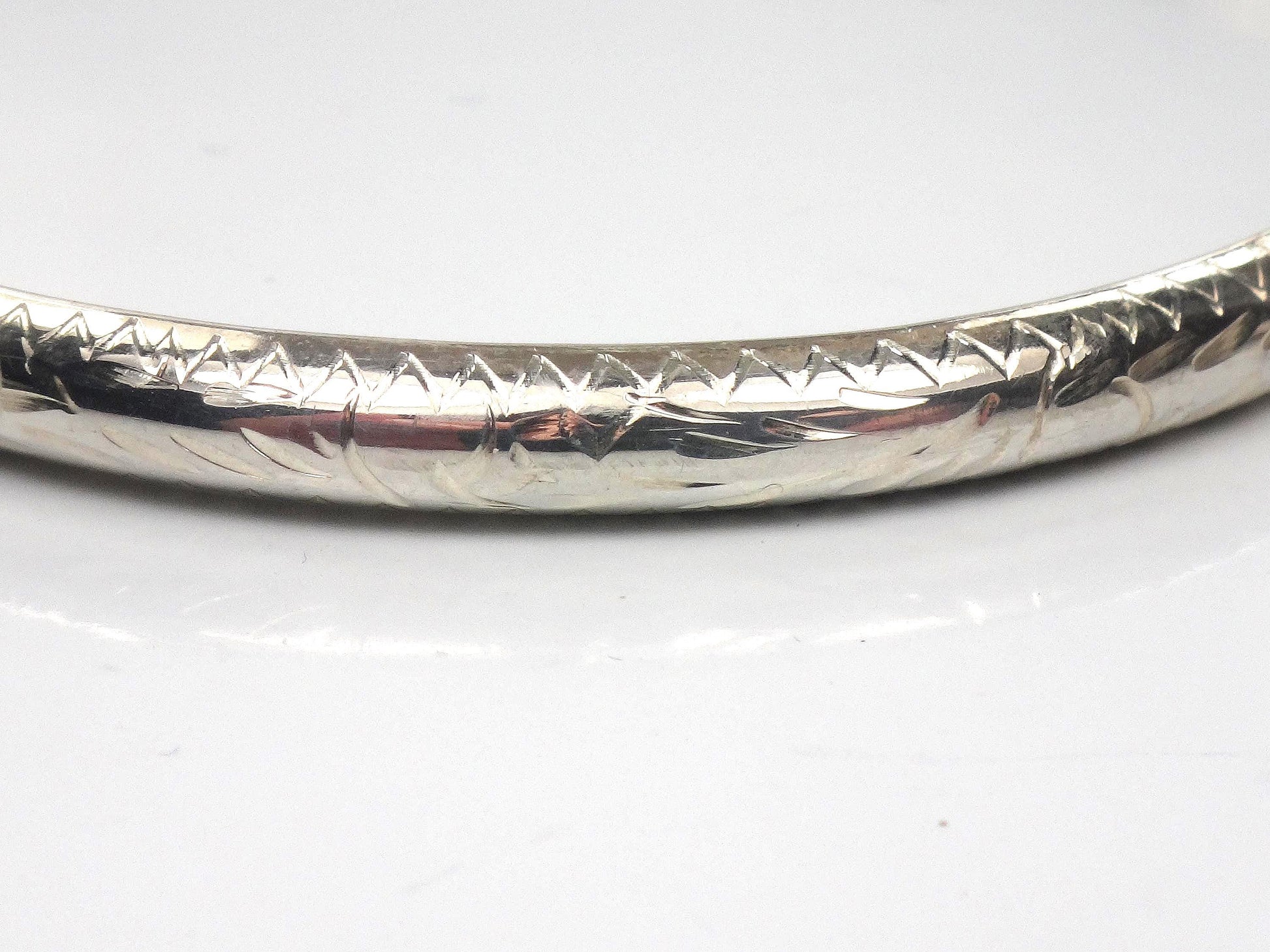 Vintage Thin Sterling Silver Bangle Bracelet with Engraving - Hinged Style