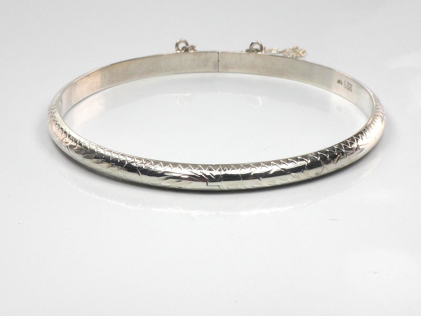 Vintage Thin Sterling Silver Bangle Bracelet with Engraving - Hinged Style