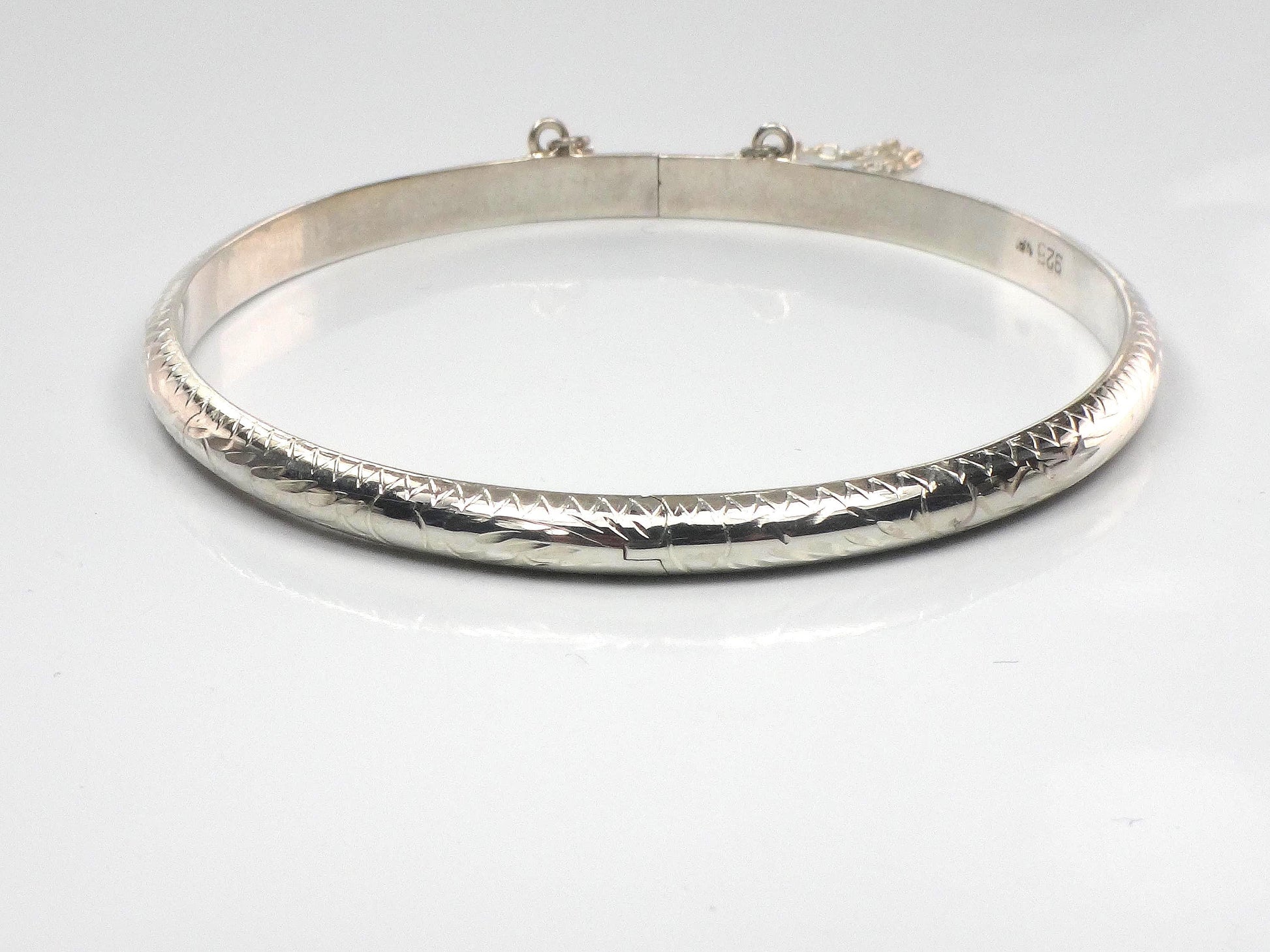 Vintage Thin Sterling Silver Bangle Bracelet with Engraving - Hinged Style