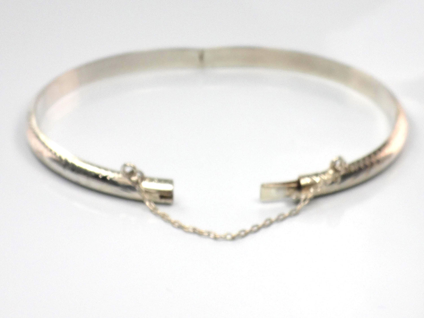Vintage Thin Sterling Silver Bangle Bracelet with Engraving - Hinged Style