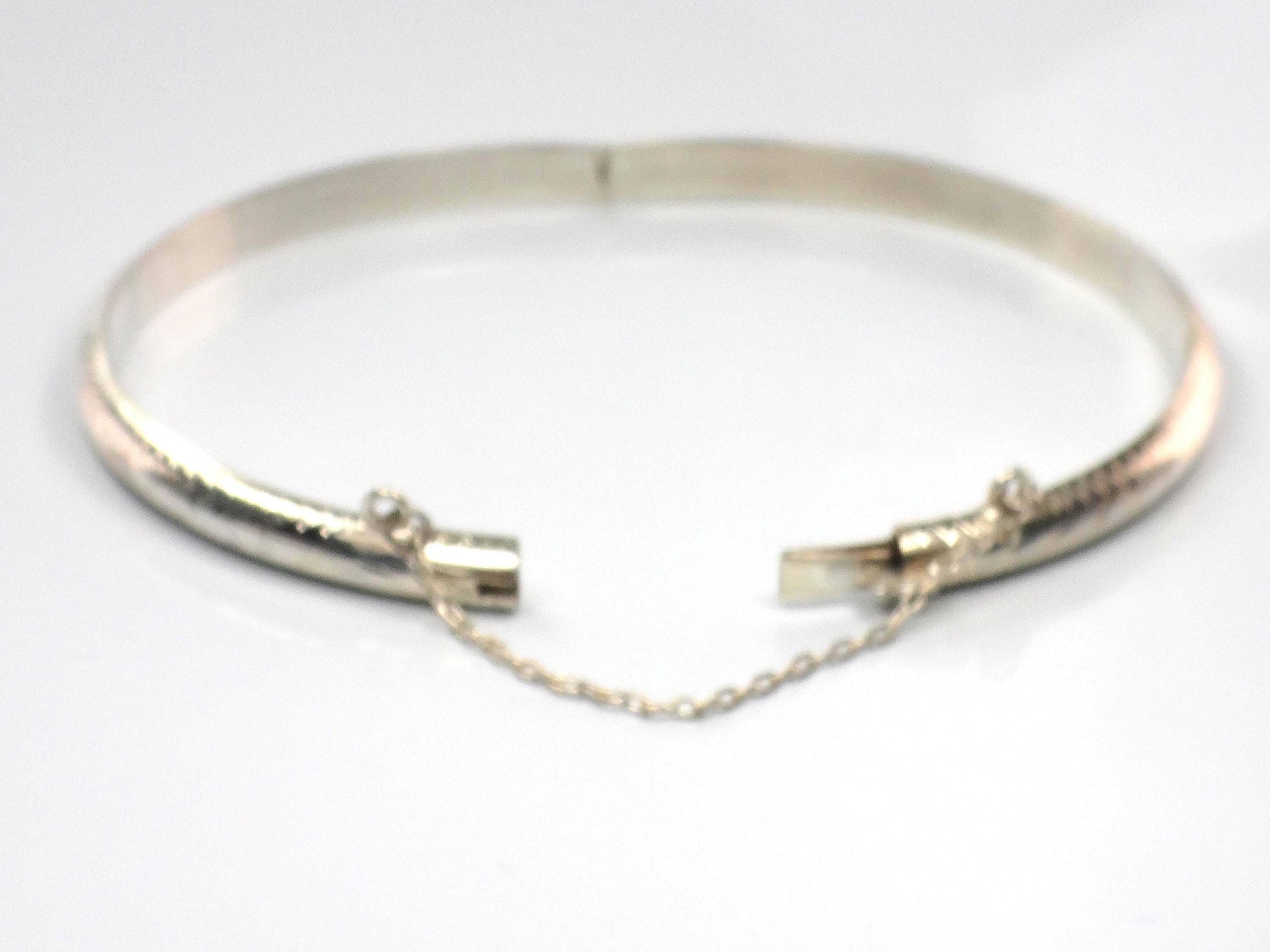 Vintage Thin Sterling Silver Bangle Bracelet with Engraving - Hinged Style