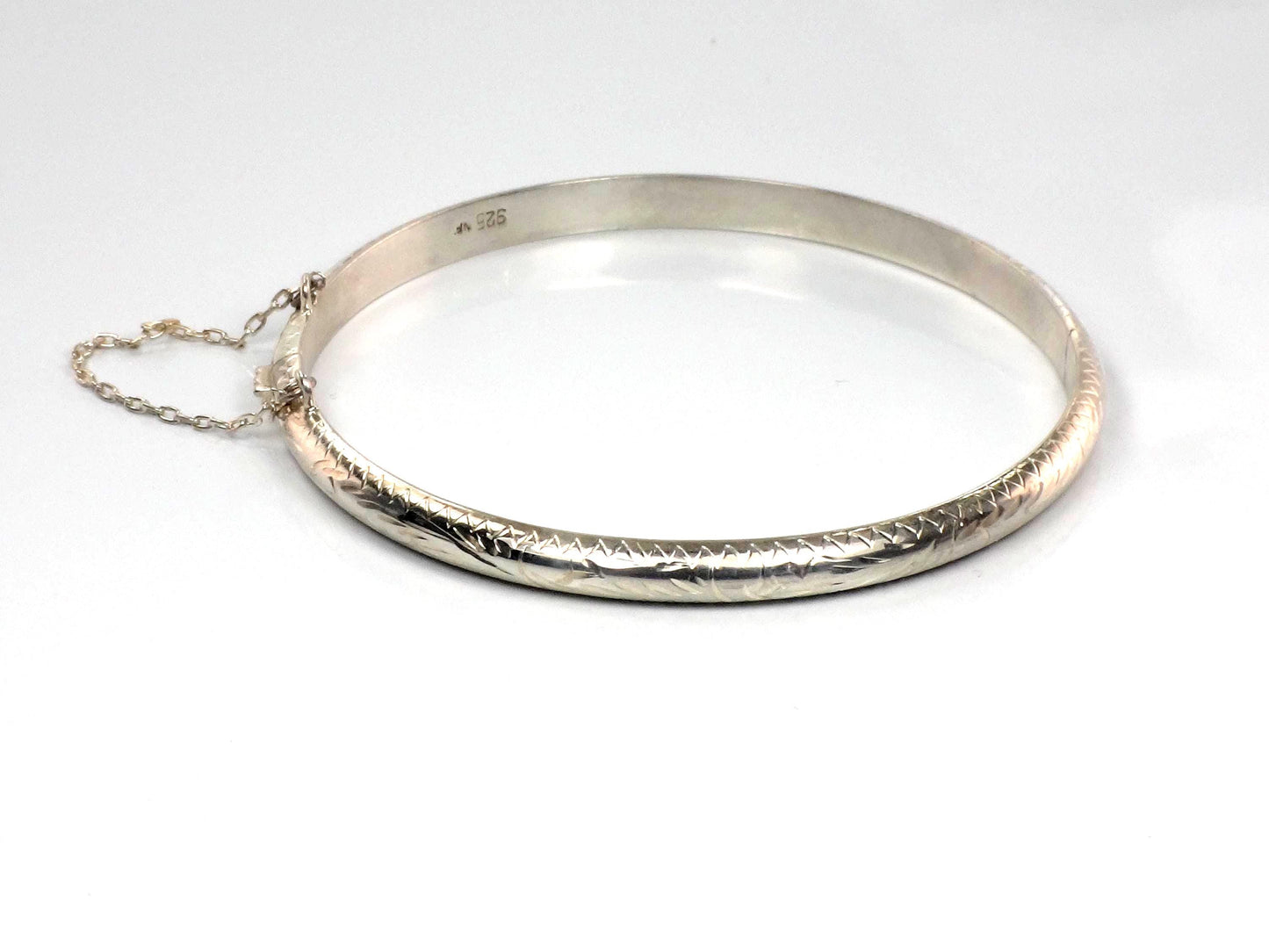 Vintage Thin Sterling Silver Bangle Bracelet with Engraving - Hinged Style