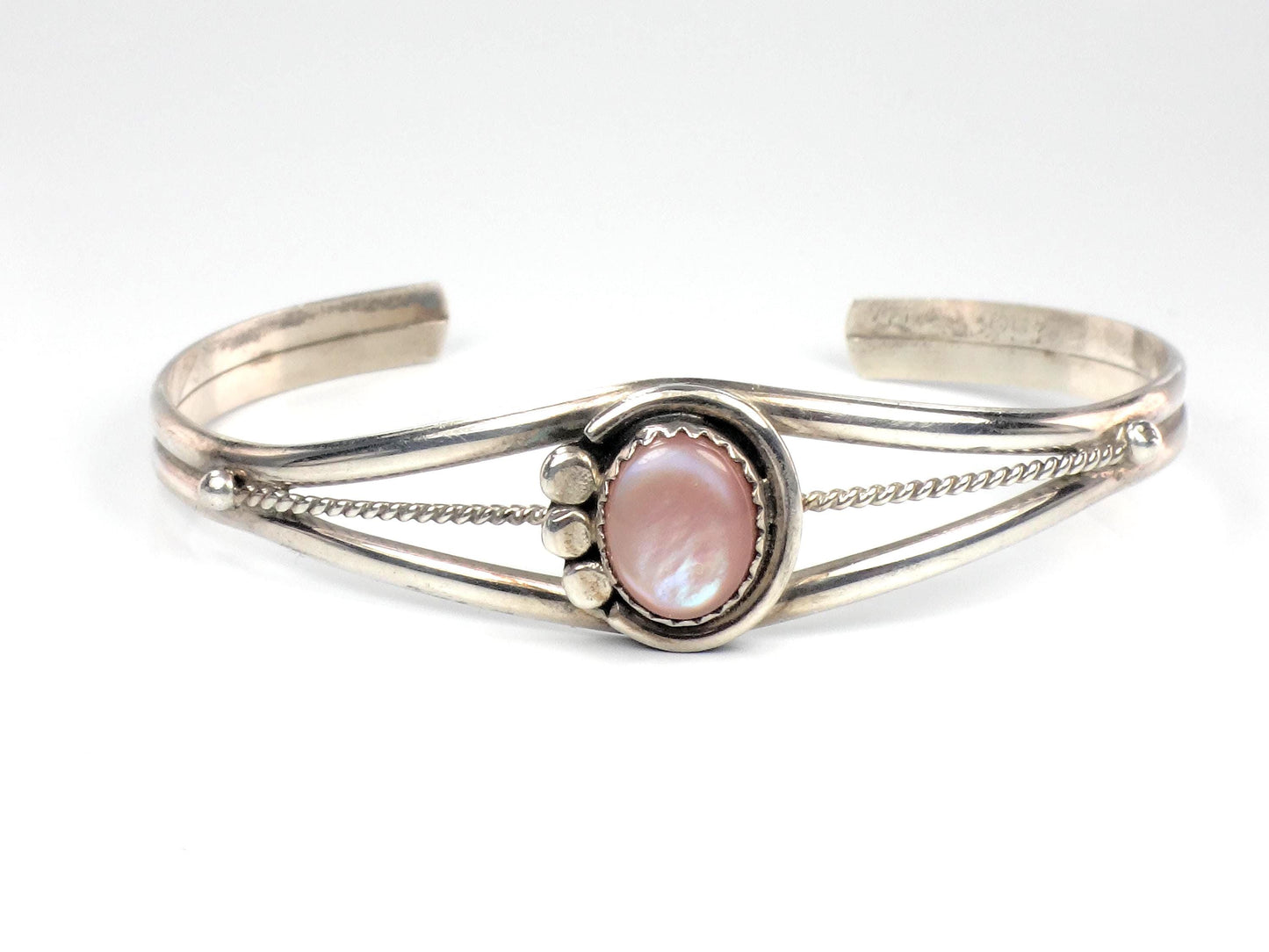 Vintage Small Sterling Silver Pink Mother of Pearl Cuff Bracelet