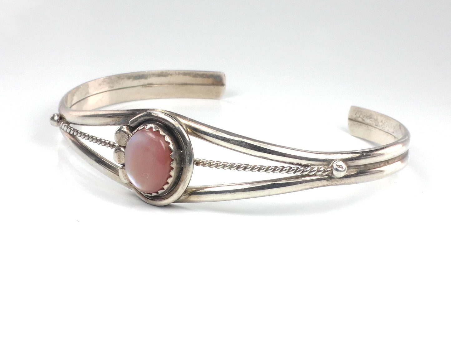 Vintage Small Sterling Silver Pink Mother of Pearl Cuff Bracelet