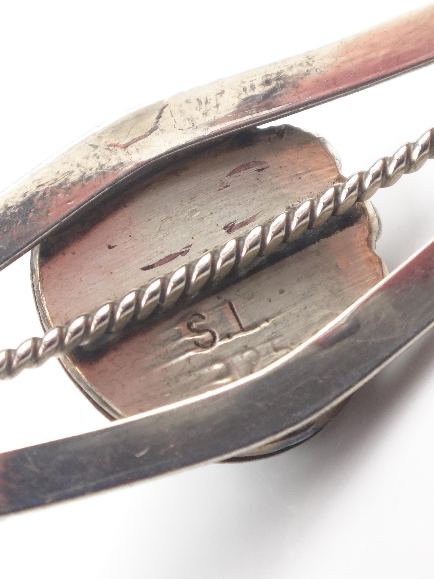 Vintage Small Sterling Silver Pink Mother of Pearl Cuff Bracelet