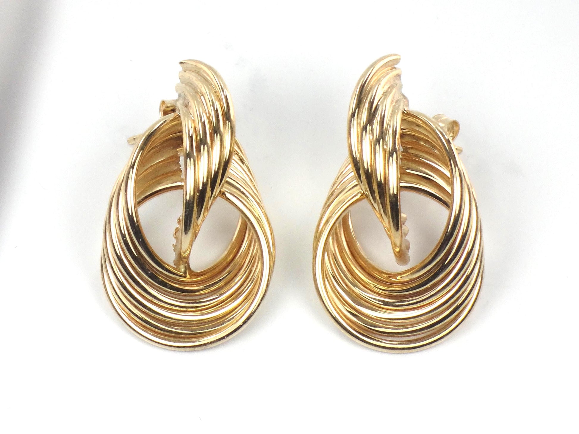 Vintage 14k Yellow Gold Door Knocker Earrings, Interlocking Circle Studs