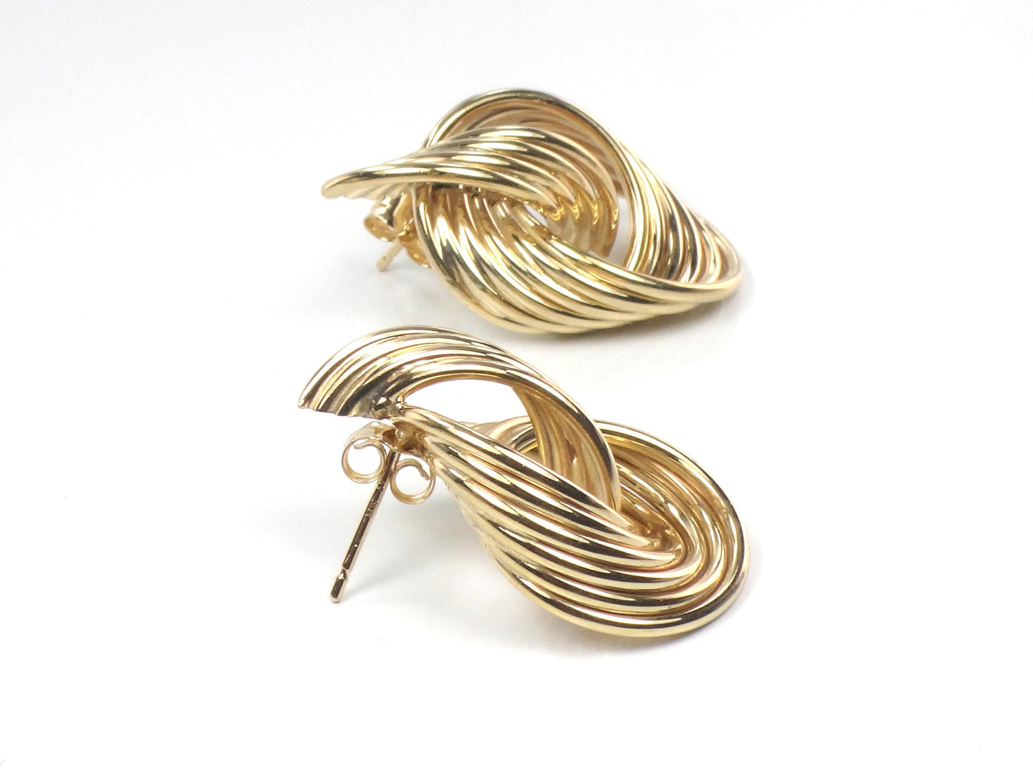 Vintage 14k Yellow Gold Door Knocker Earrings, Interlocking Circle Studs