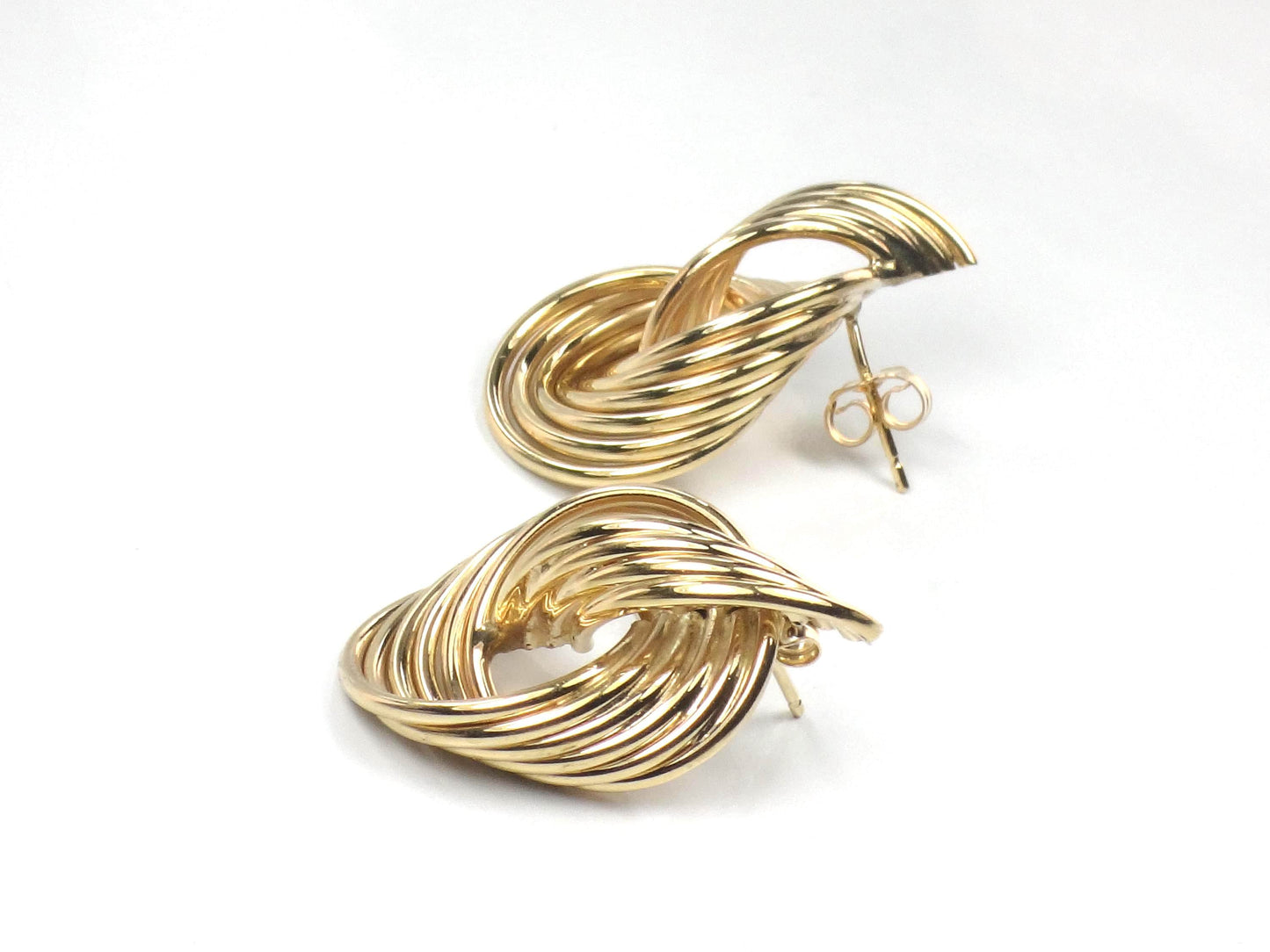 Vintage 14k Yellow Gold Door Knocker Earrings, Interlocking Circle Studs