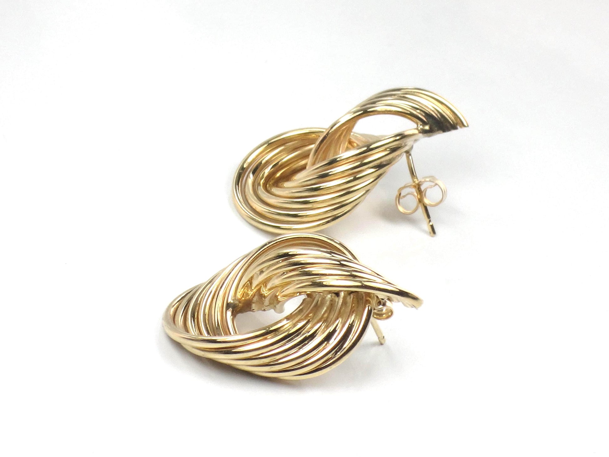 Vintage 14k Yellow Gold Door Knocker Earrings, Interlocking Circle Studs