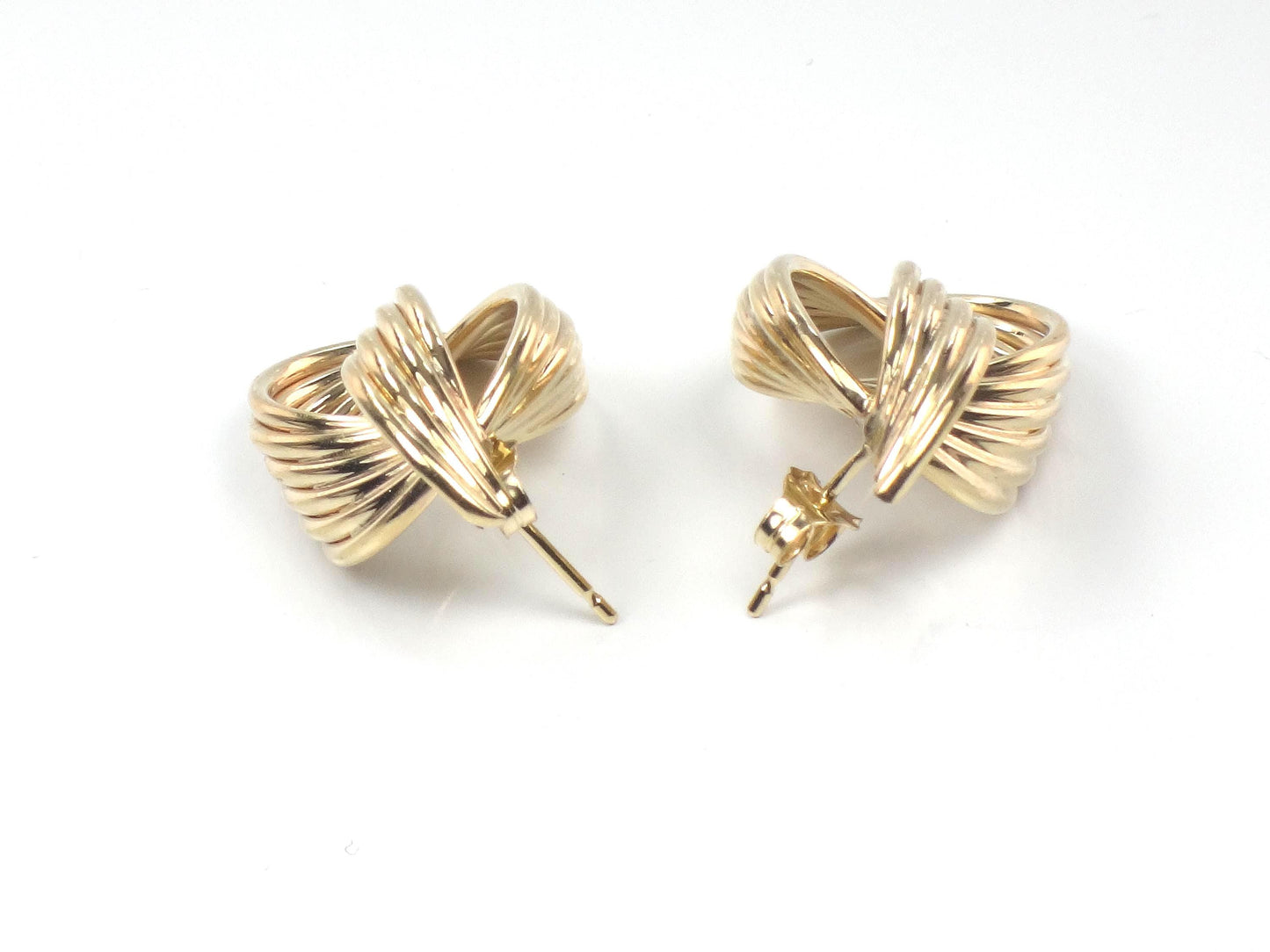 Vintage 14k Yellow Gold Door Knocker Earrings, Interlocking Circle Studs