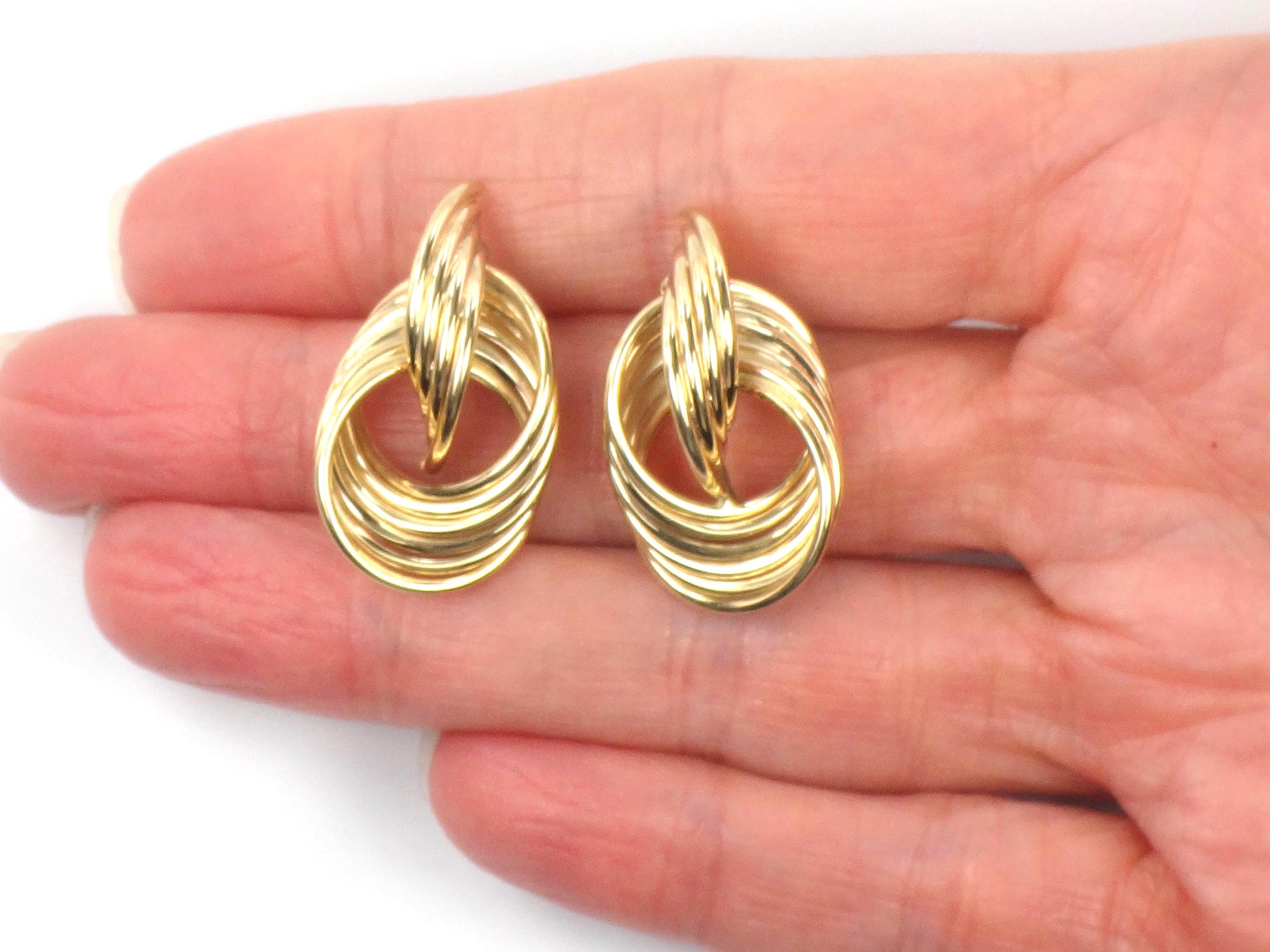 Vintage 14k Yellow Gold Door Knocker Earrings, Interlocking Circle Studs