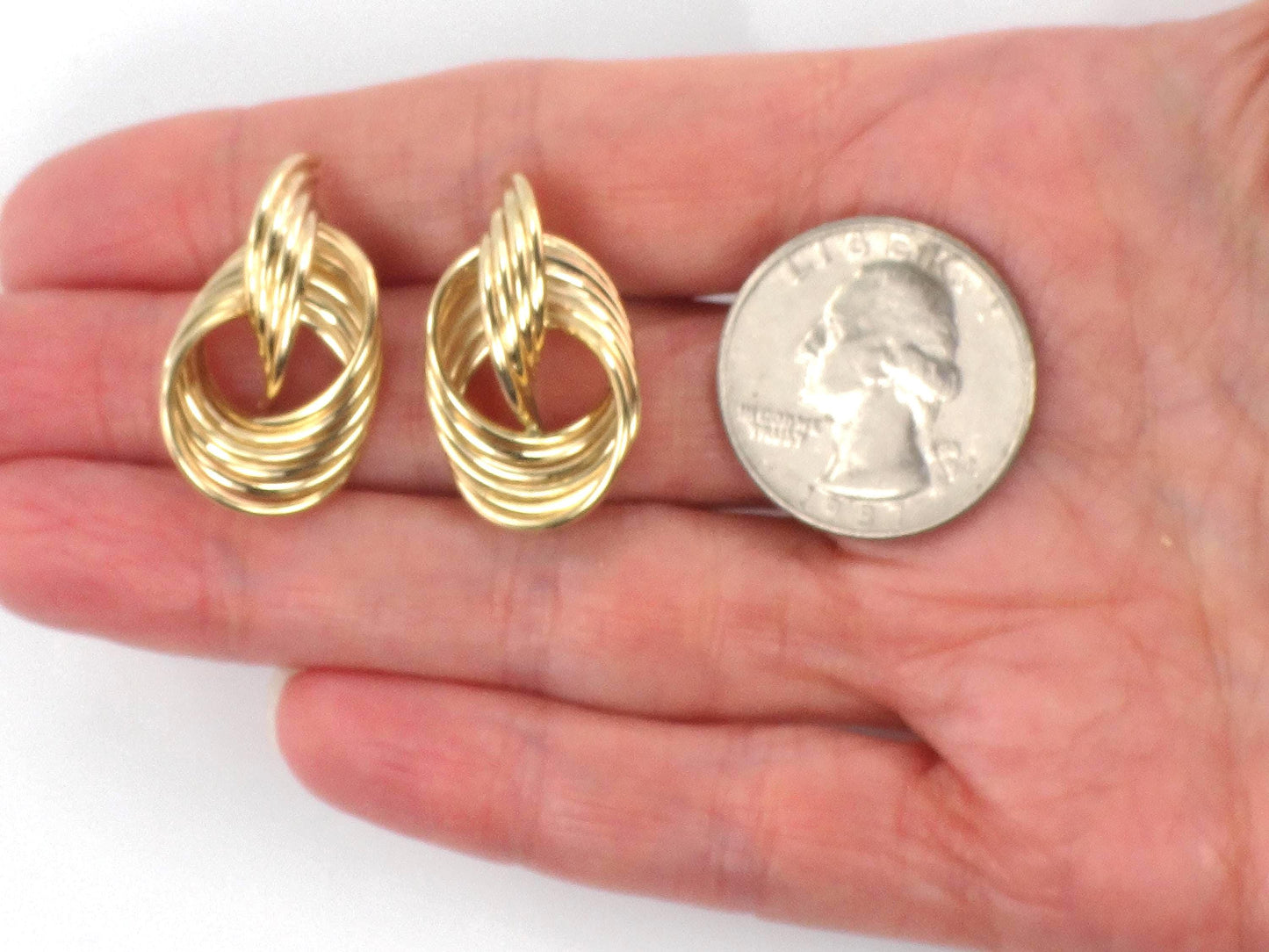 Vintage 14k Yellow Gold Door Knocker Earrings, Interlocking Circle Studs