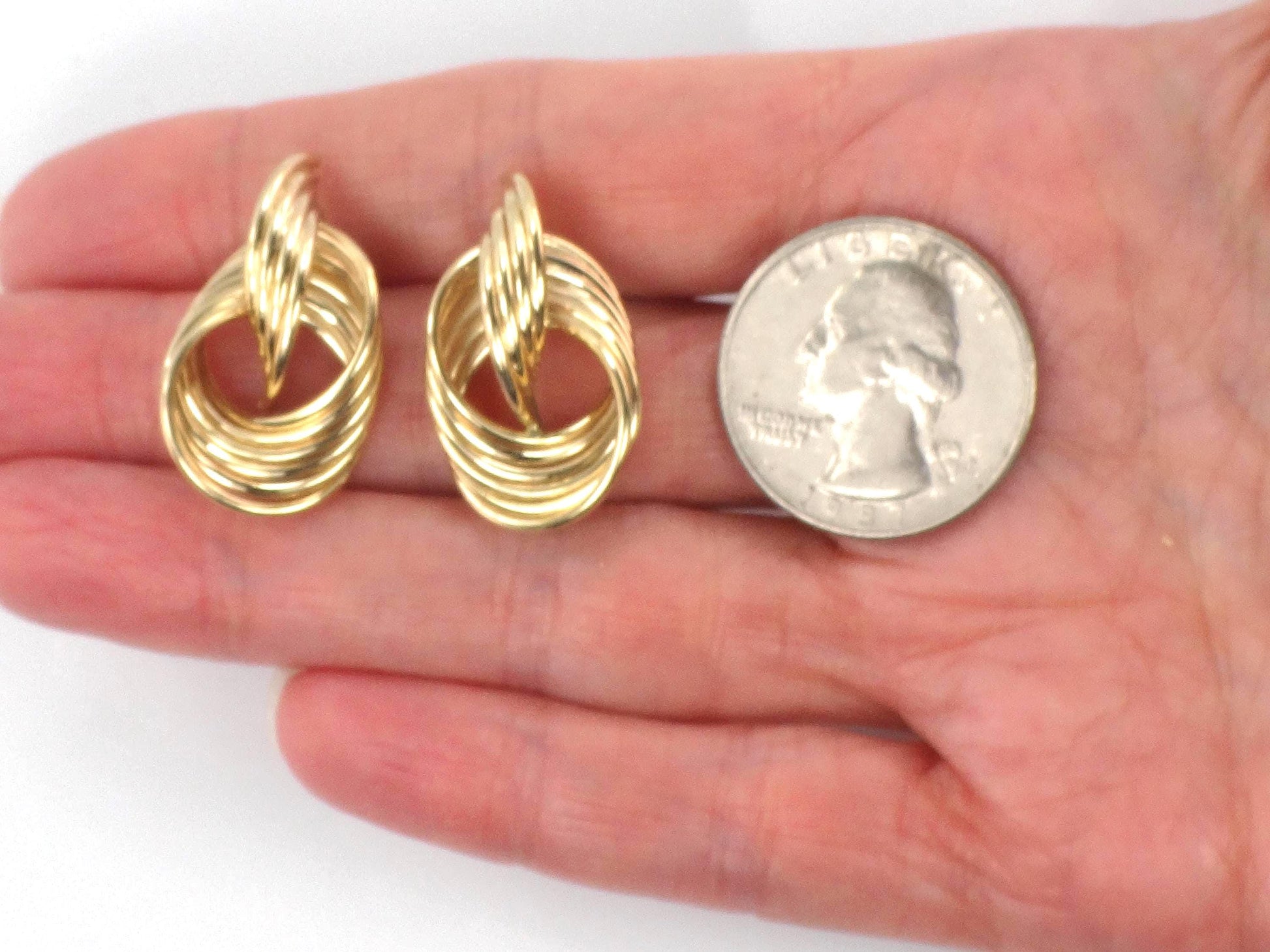 Vintage 14k Yellow Gold Door Knocker Earrings, Interlocking Circle Studs