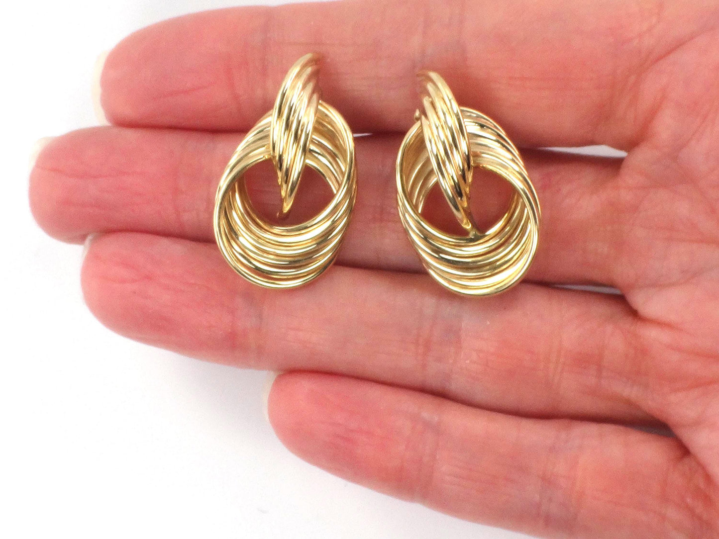 Vintage 14k Yellow Gold Door Knocker Earrings, Interlocking Circle Studs