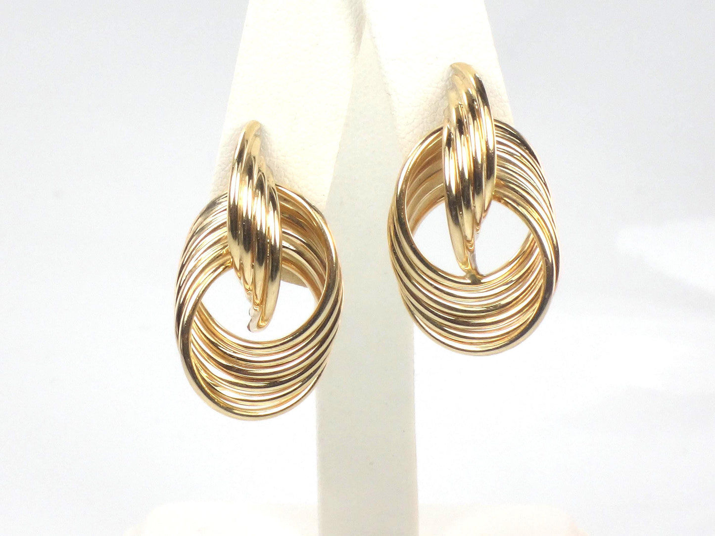 Vintage 14k Yellow Gold Door Knocker Earrings, Interlocking Circle Studs