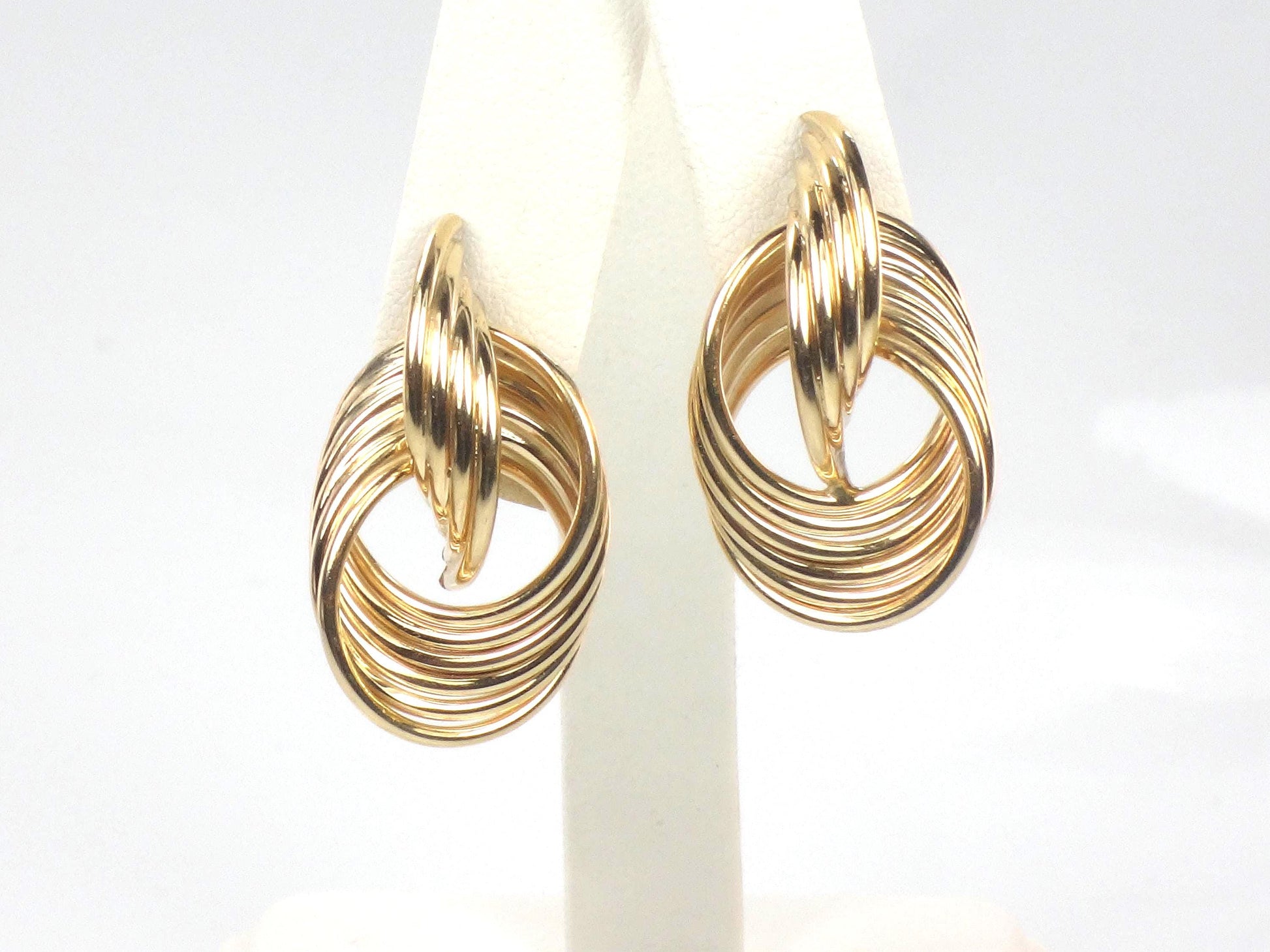 Vintage 14k Yellow Gold Door Knocker Earrings, Interlocking Circle Studs