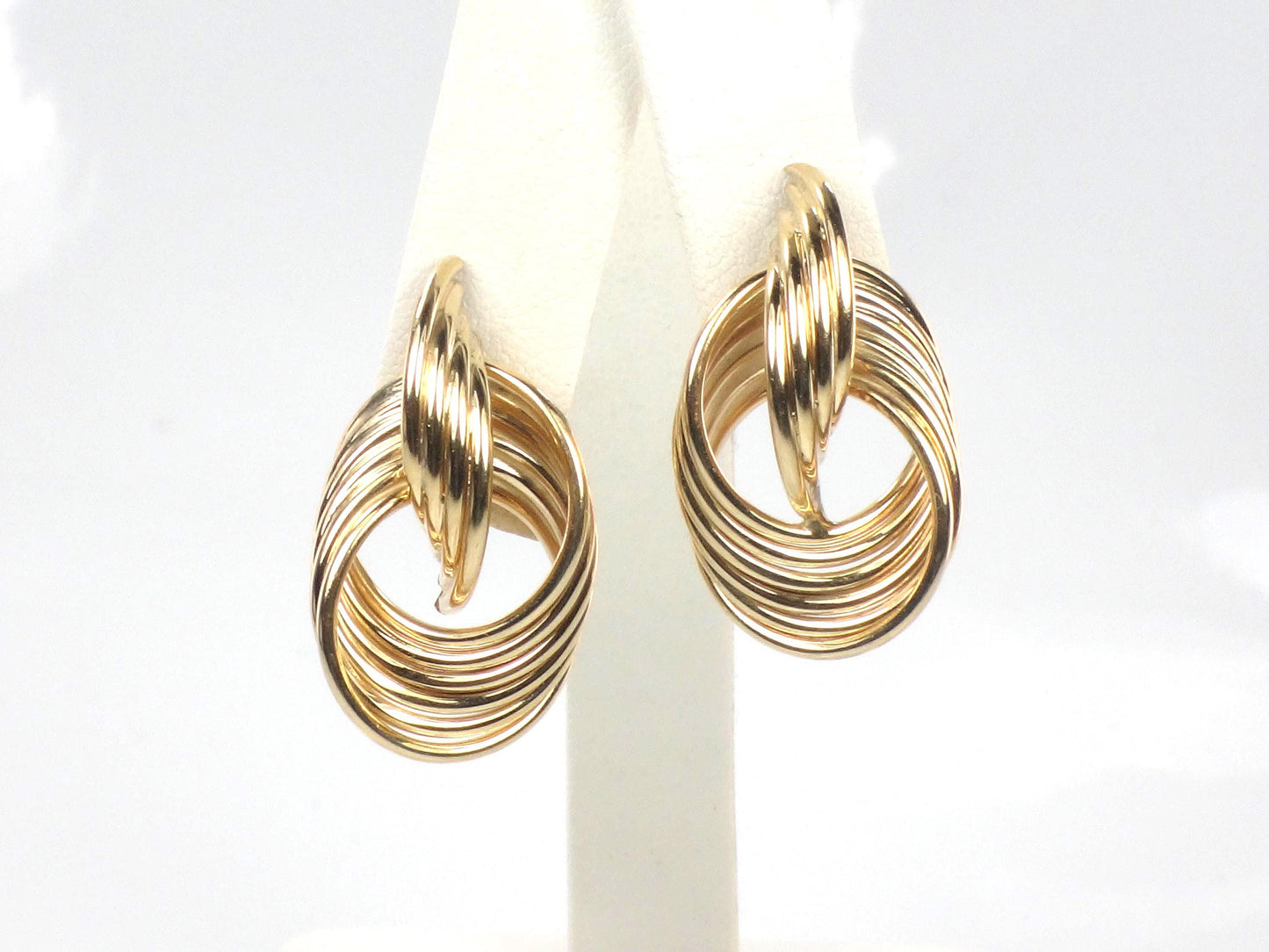 Vintage 14k Yellow Gold Door Knocker Earrings, Interlocking Circle Studs