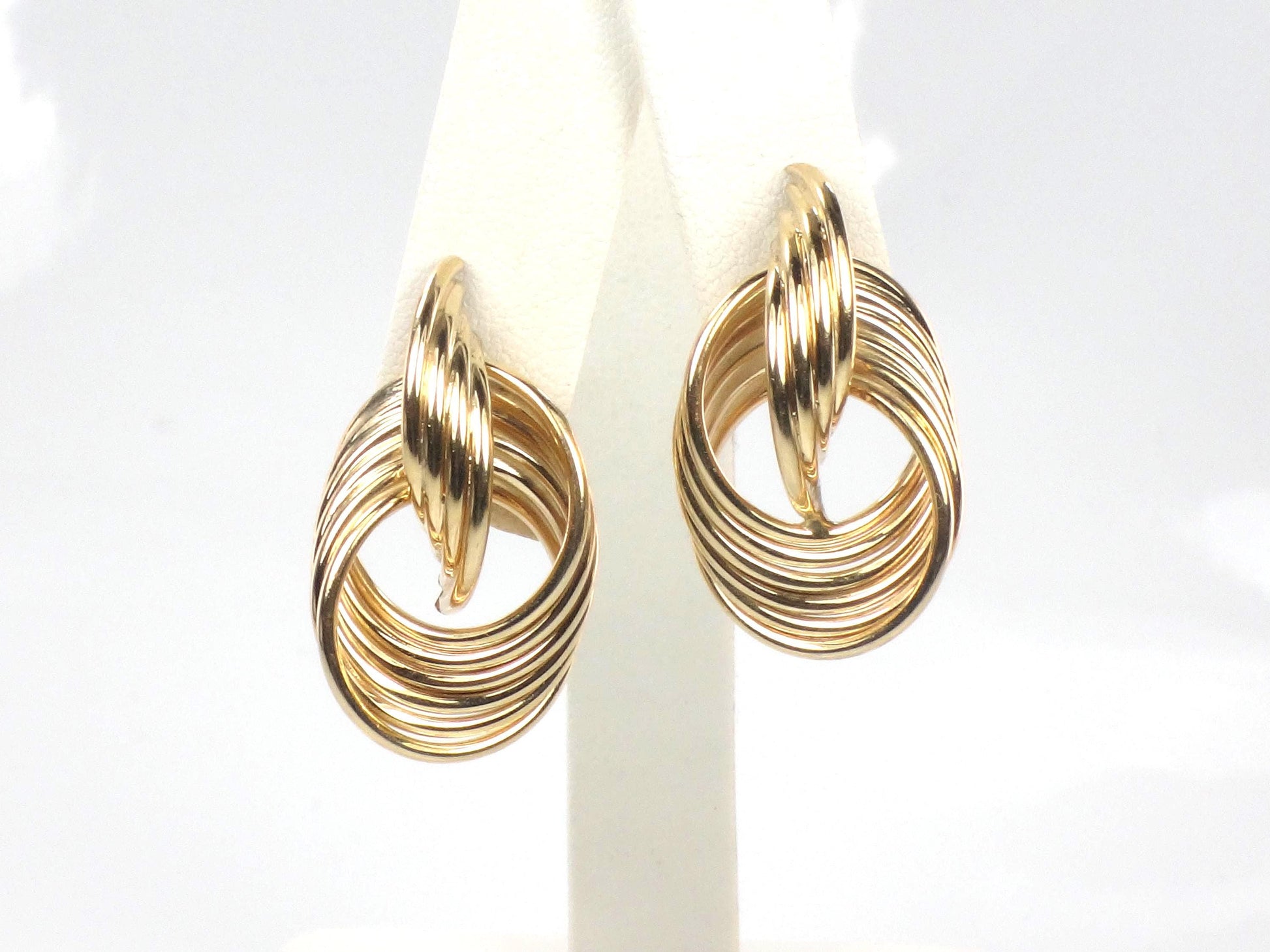 Vintage 14k Yellow Gold Door Knocker Earrings, Interlocking Circle Studs