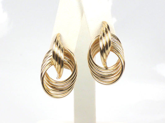 Vintage 14k Yellow Gold Door Knocker Earrings, Interlocking Circle Studs
