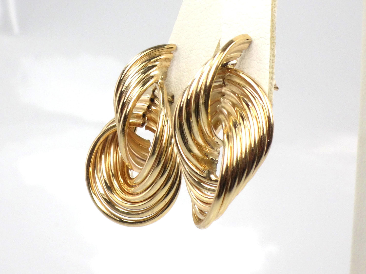 Vintage 14k Yellow Gold Door Knocker Earrings, Interlocking Circle Studs