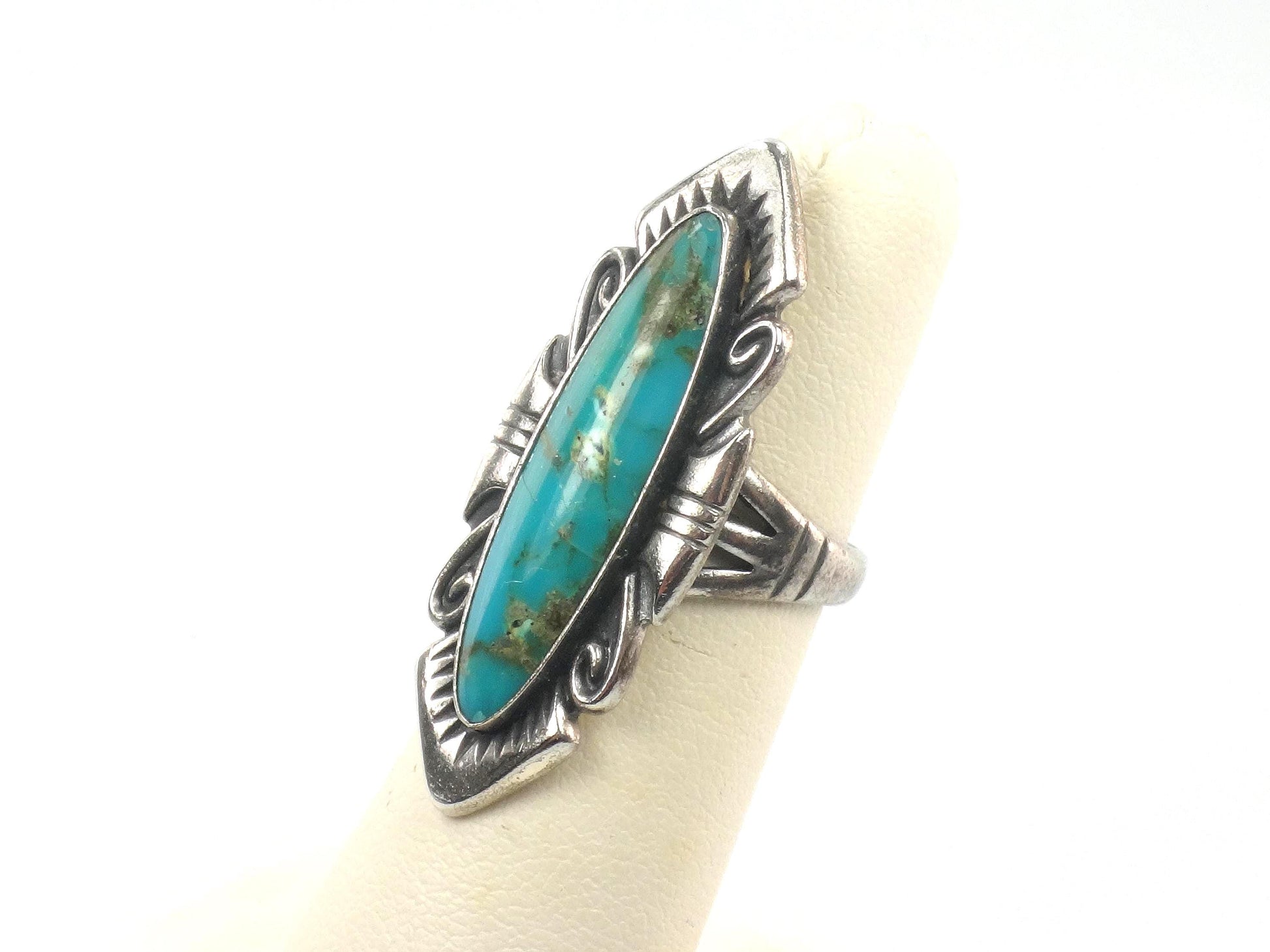 Vintage Sterling Silver Green Turquoise Ring by Bell Trading Post, Size 5
