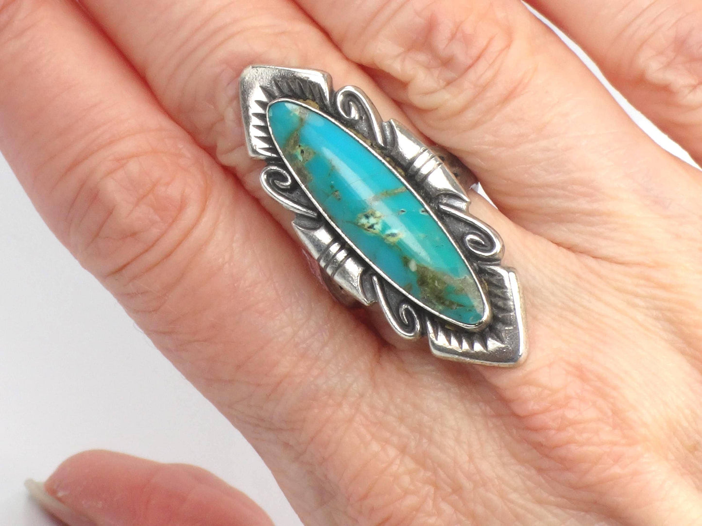 Vintage Sterling Silver Green Turquoise Ring by Bell Trading Post, Size 5