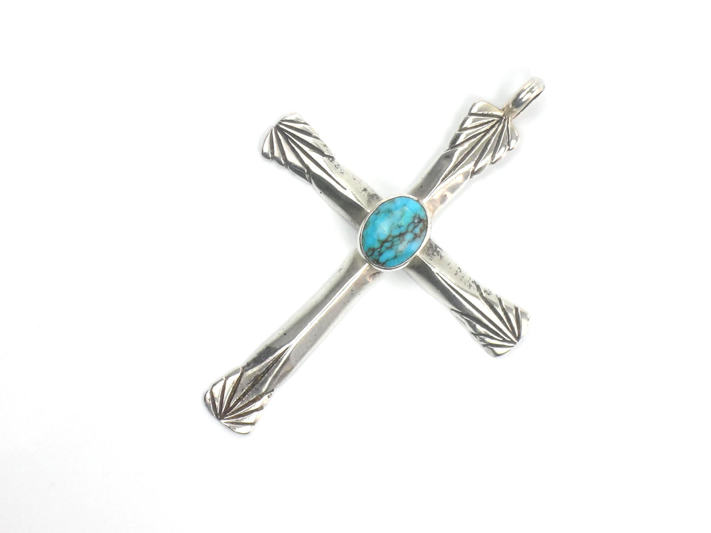Vintage Large Sterling Silver Turquoise Cross Pendant
