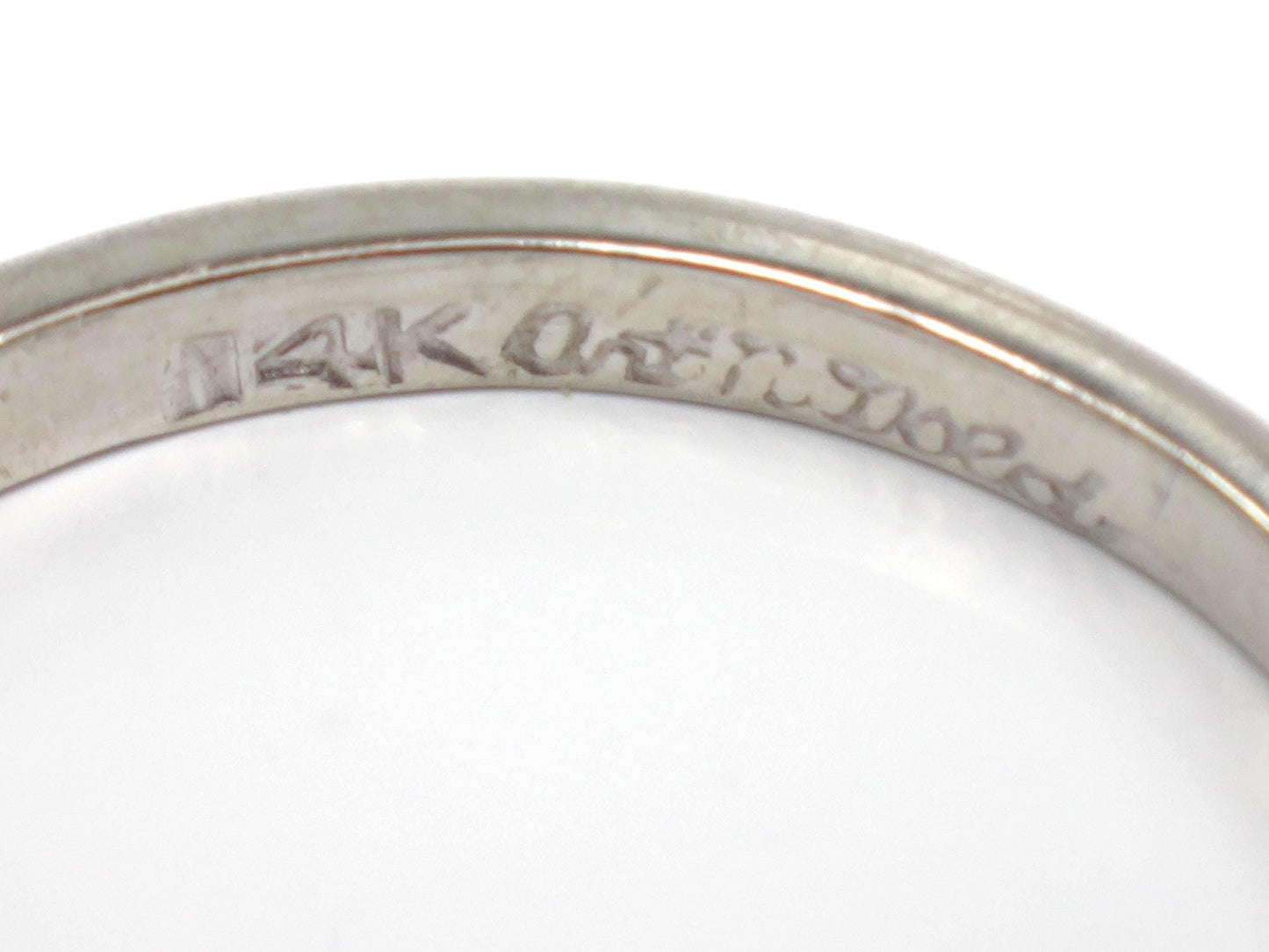 Vintage Thin Solid 14k White Gold Wedding Band, 2 MM Stacking Ring, Size 7.5