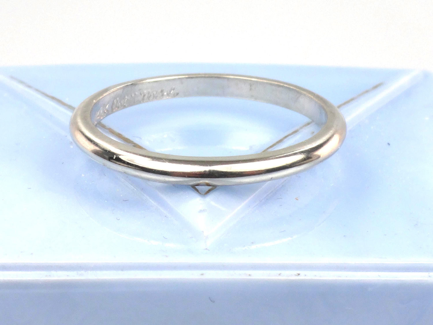 Vintage Thin Solid 14k White Gold Wedding Band, 2 MM Stacking Ring, Size 7.5