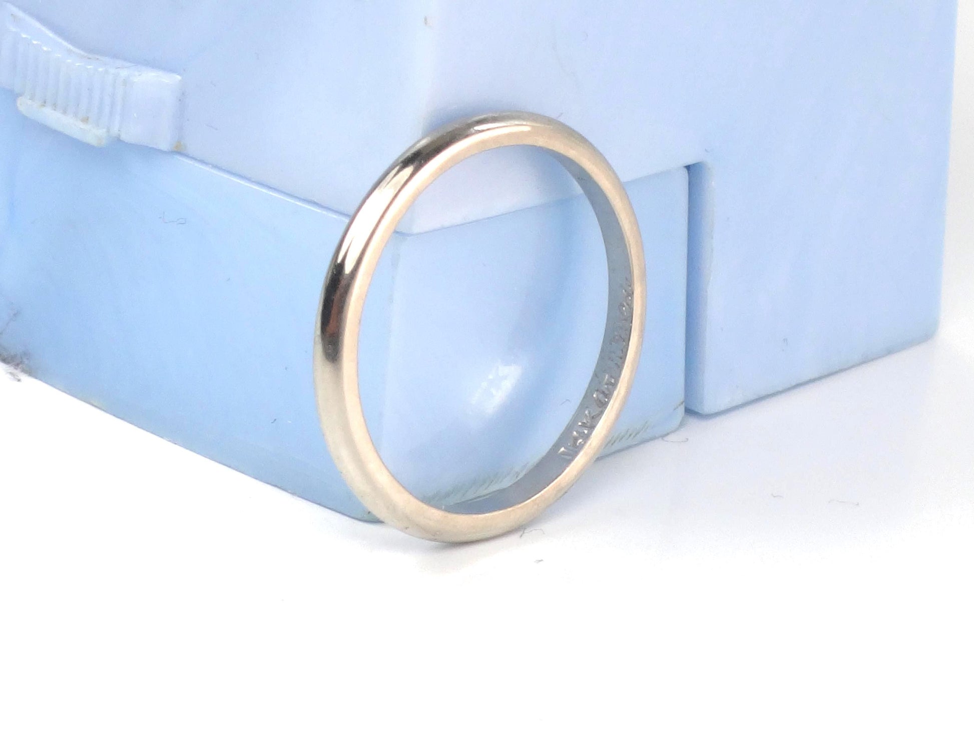 Vintage Thin Solid 14k White Gold Wedding Band, 2 MM Stacking Ring, Size 7.5