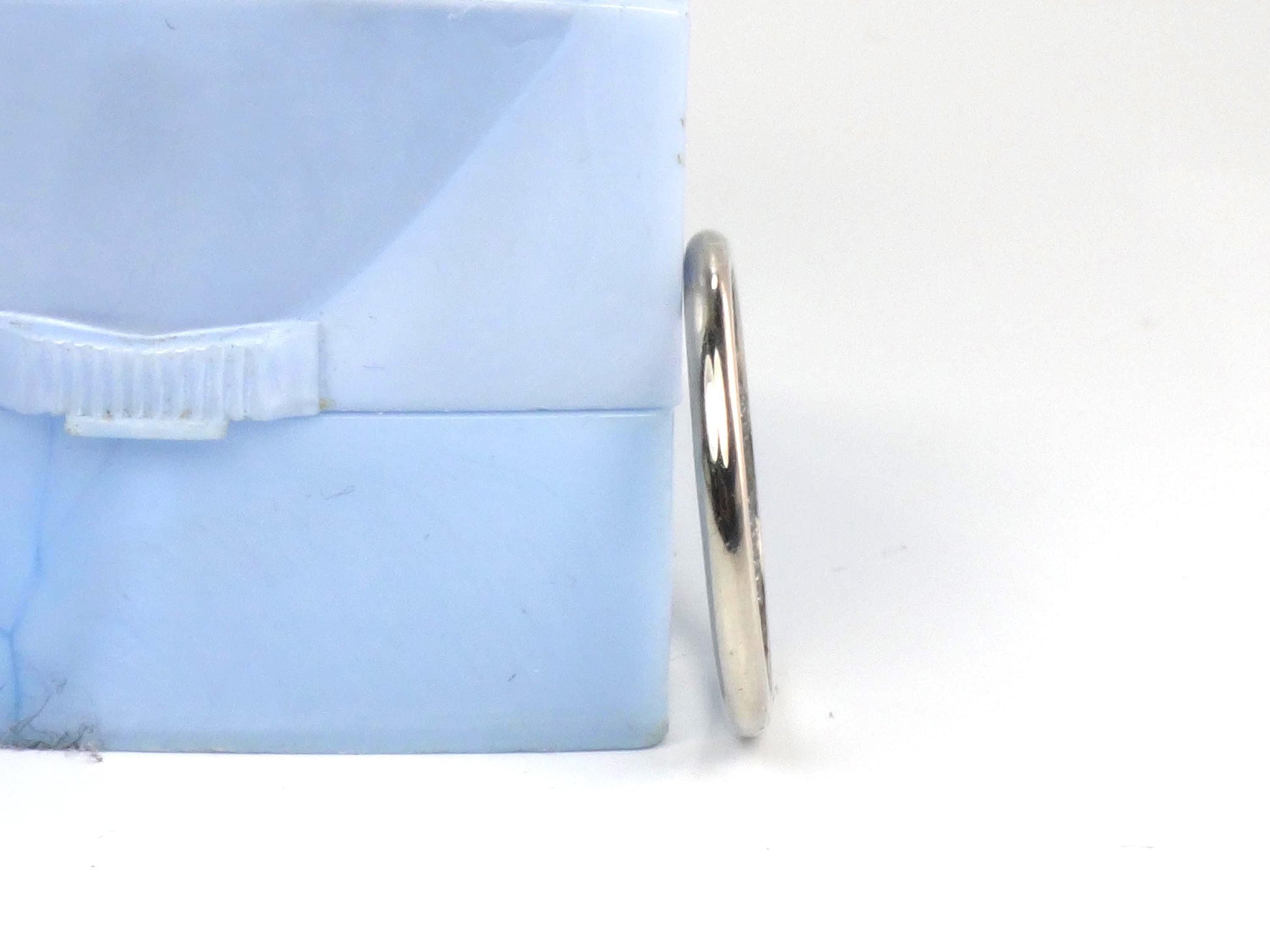 Vintage Thin Solid 14k White Gold Wedding Band, 2 MM Stacking Ring, Size 7.5