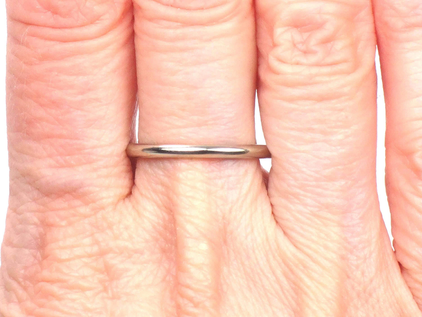 Vintage Thin Solid 14k White Gold Wedding Band, 2 MM Stacking Ring, Size 7.5