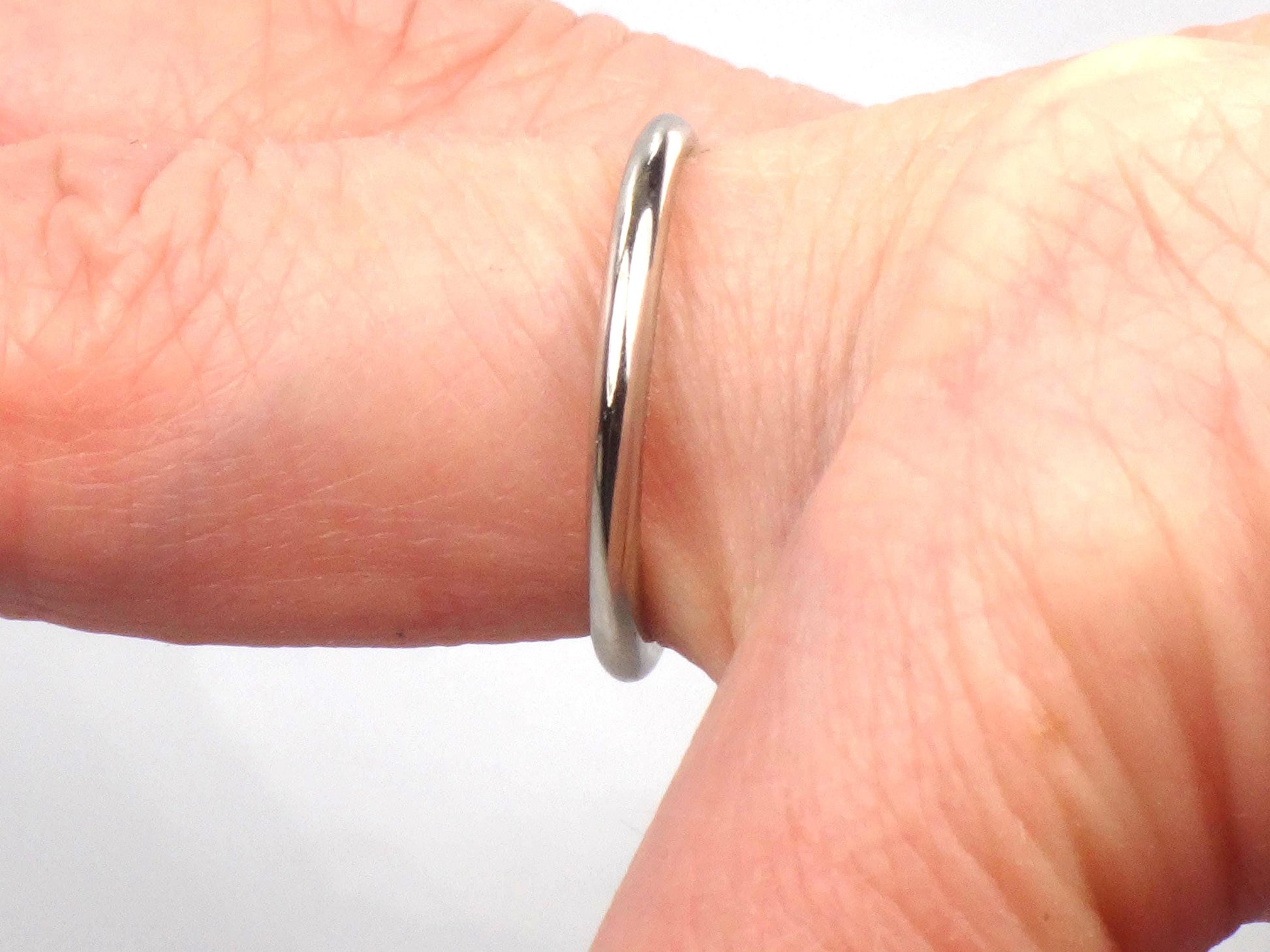 Vintage Thin Solid 14k White Gold Wedding Band, 2 MM Stacking Ring, Size 7.5