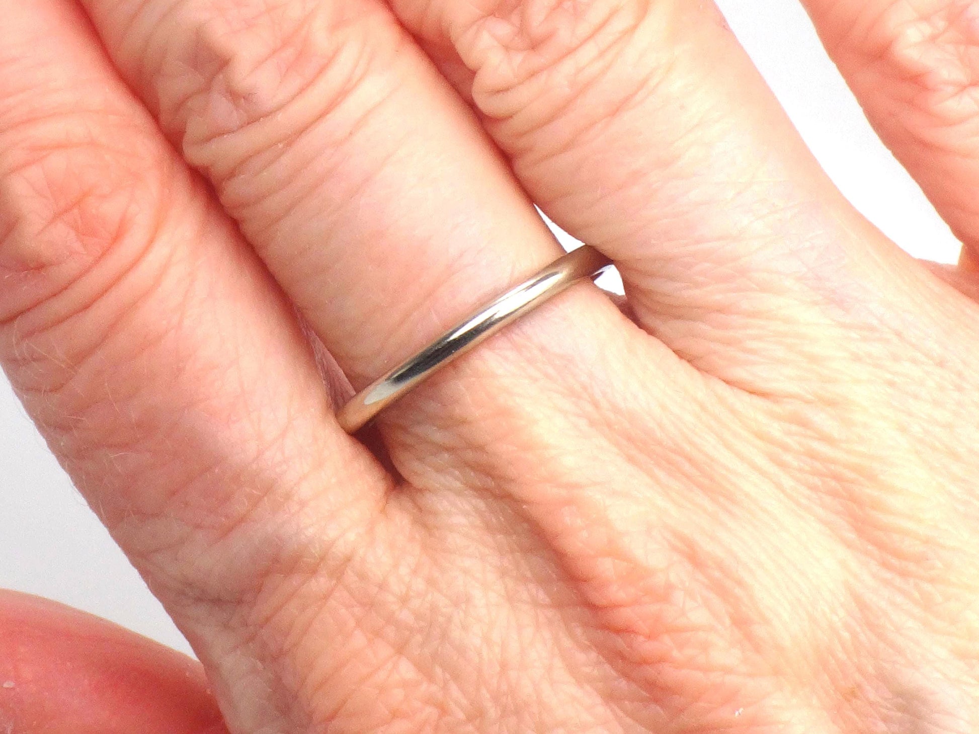 Vintage Thin Solid 14k White Gold Wedding Band, 2 MM Stacking Ring, Size 7.5