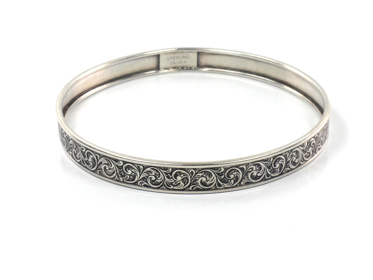 Vintage Sterling Silver Slip On Bangle Bracelet with Engraved Swirl Design