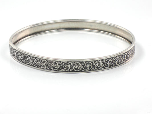 Vintage Sterling Silver Slip On Bangle Bracelet with Engraved Swirl Design