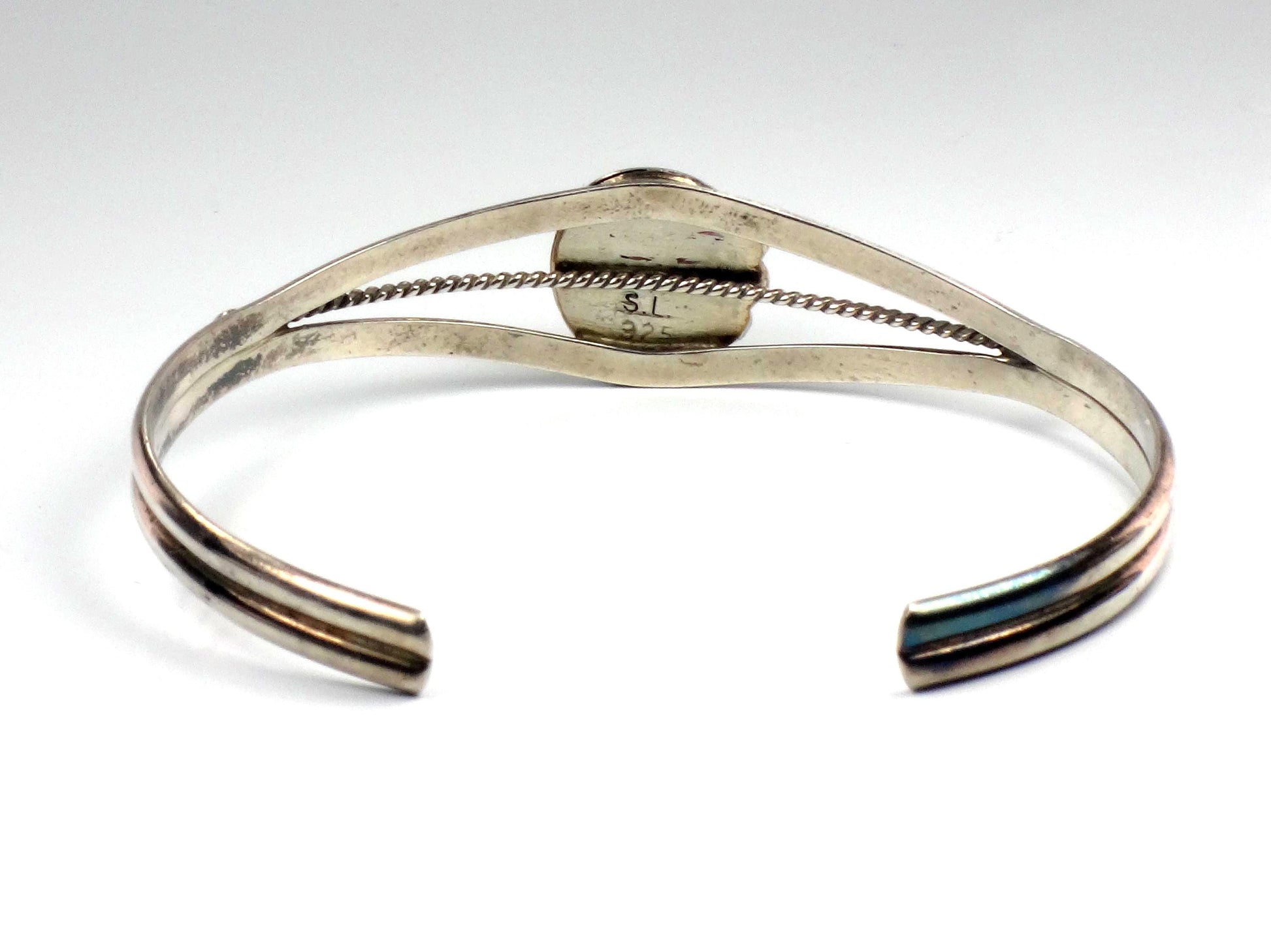 Vintage Small Sterling Silver Pink Mother of Pearl Cuff Bracelet