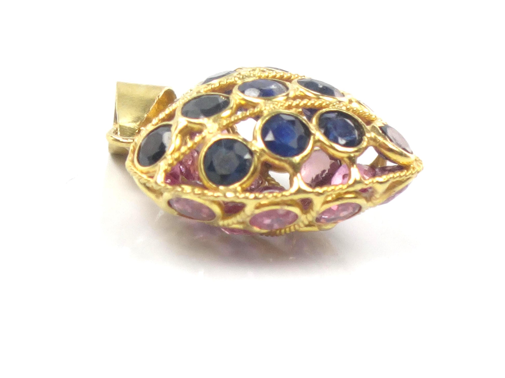 Vintage 18k Gold Sapphire and Ruby Heart Pendant: Reversible