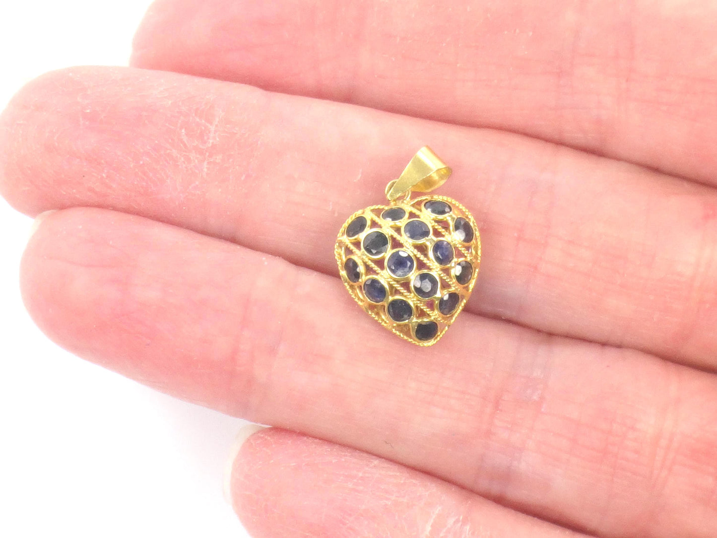 Vintage 18k Gold Sapphire and Ruby Heart Pendant: Reversible