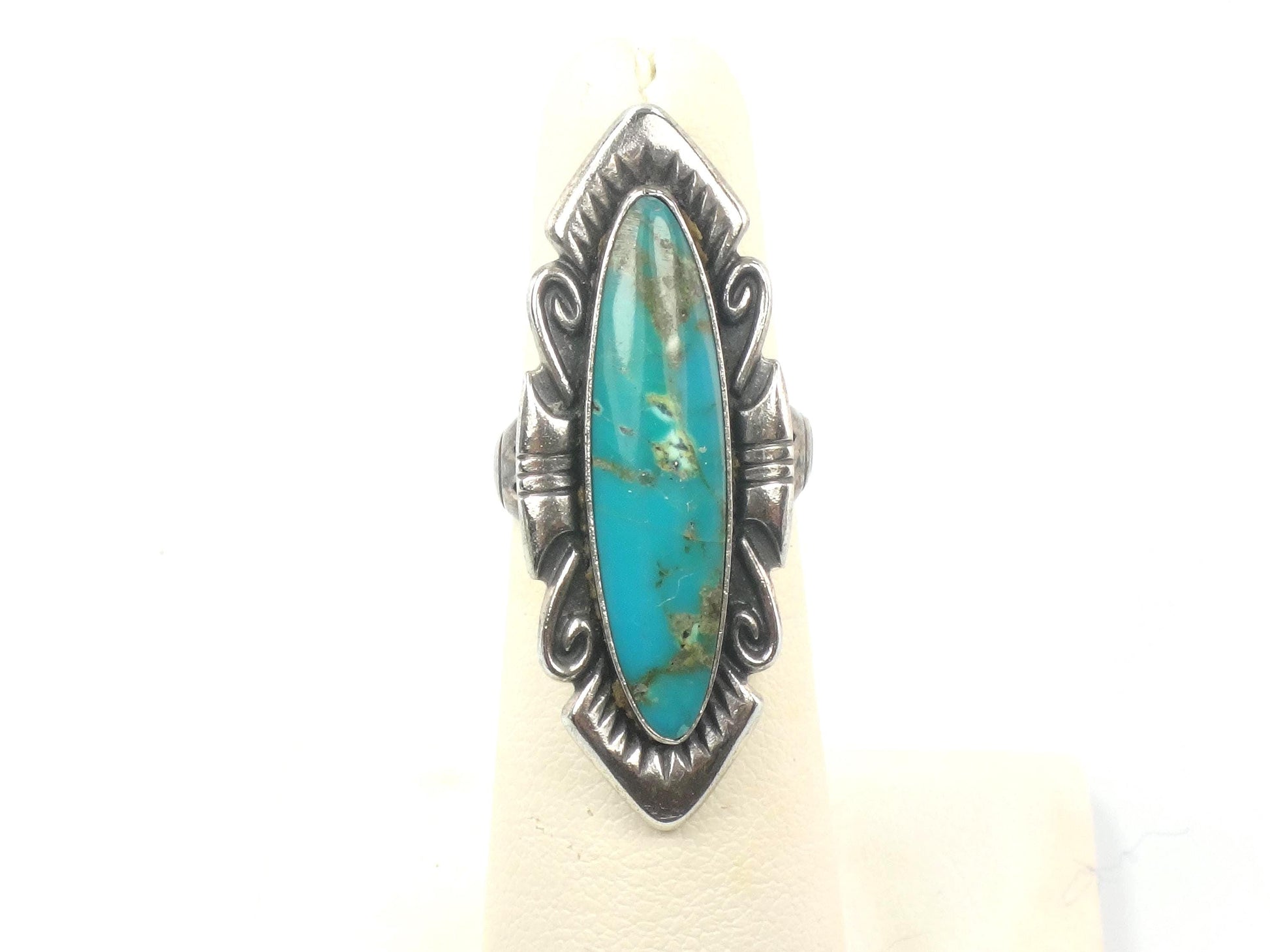 Vintage Sterling Silver Green Turquoise Ring by Bell Trading Post, Size 5
