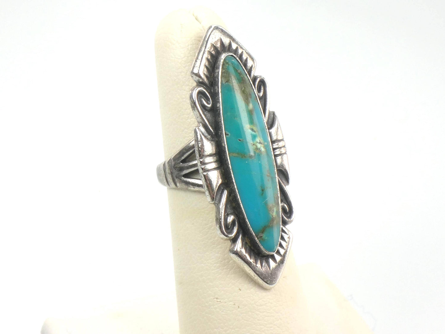 Vintage Sterling Silver Green Turquoise Ring by Bell Trading Post, Size 5